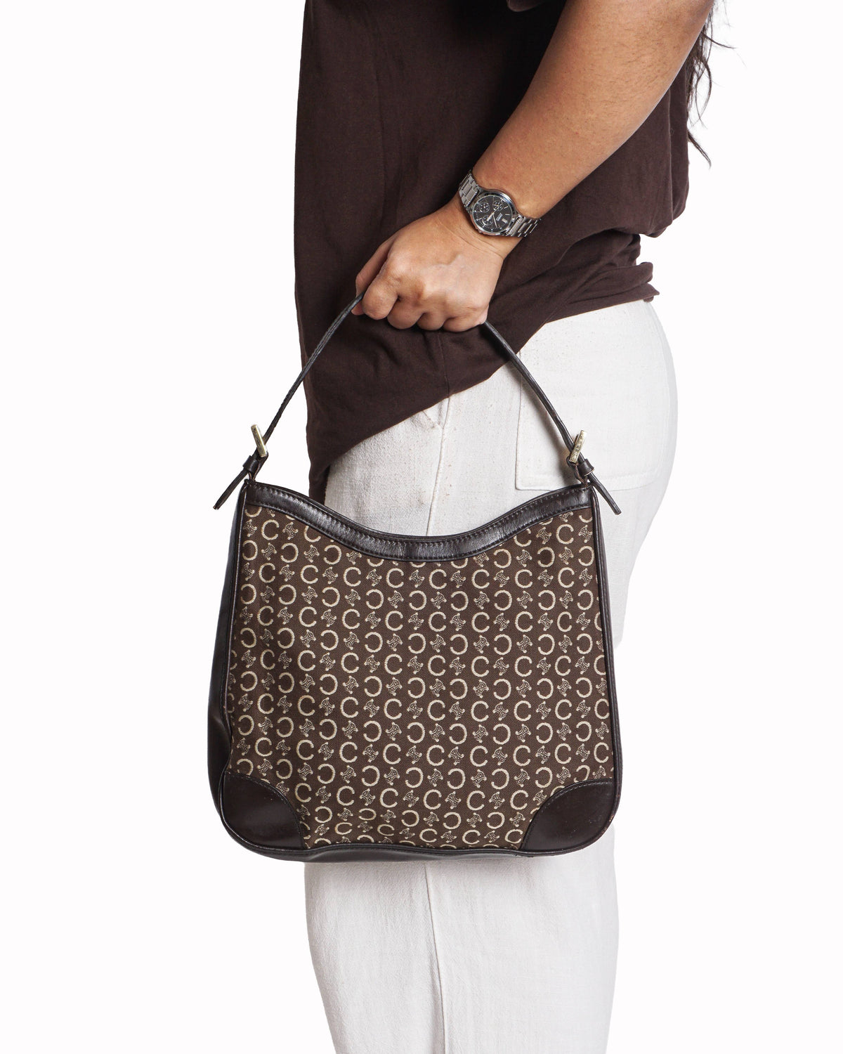 Celine Vintage C Macadam Canvas Shoulder Bag