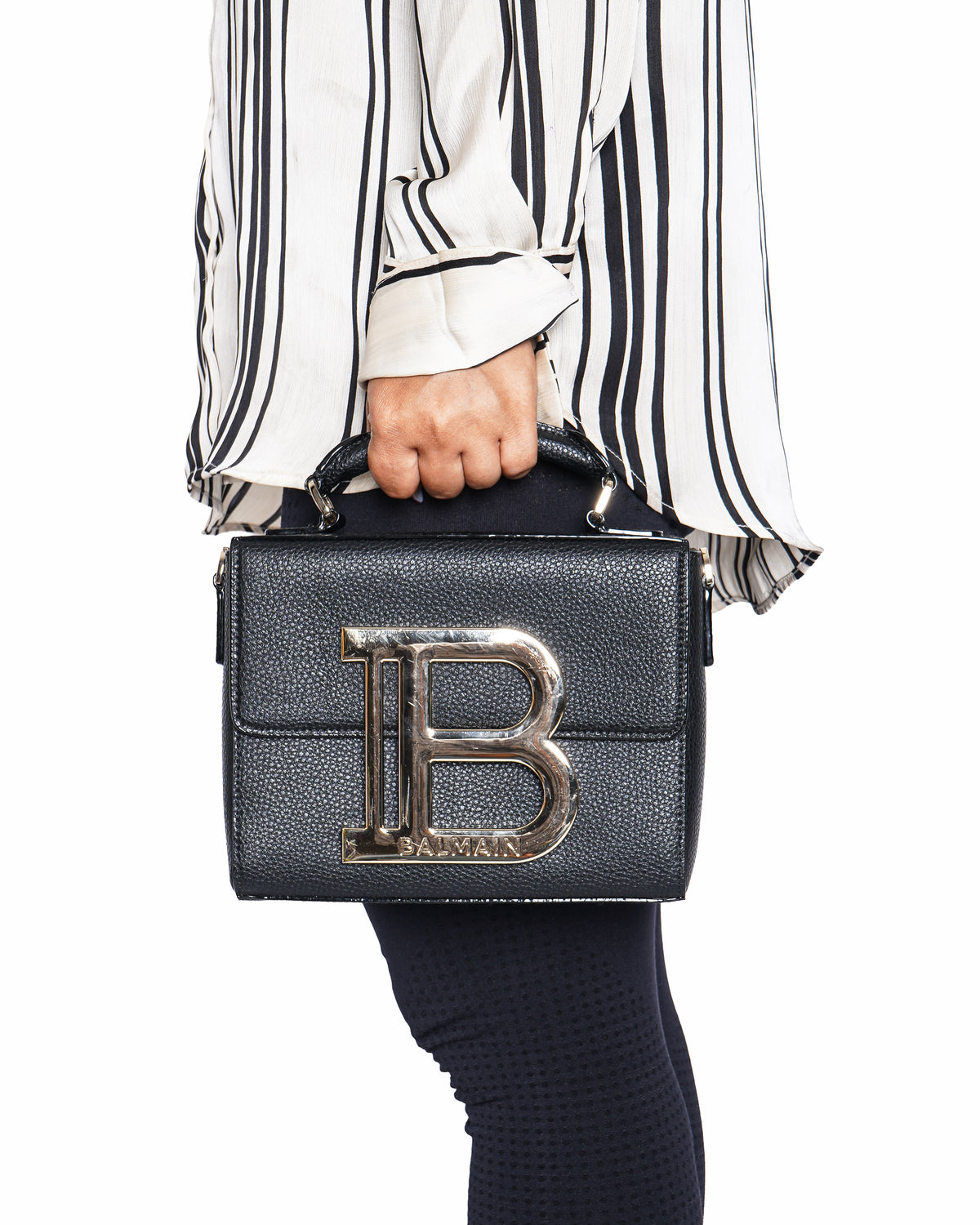 Balmain B-Buzz Grained Leather Crossbody Bag