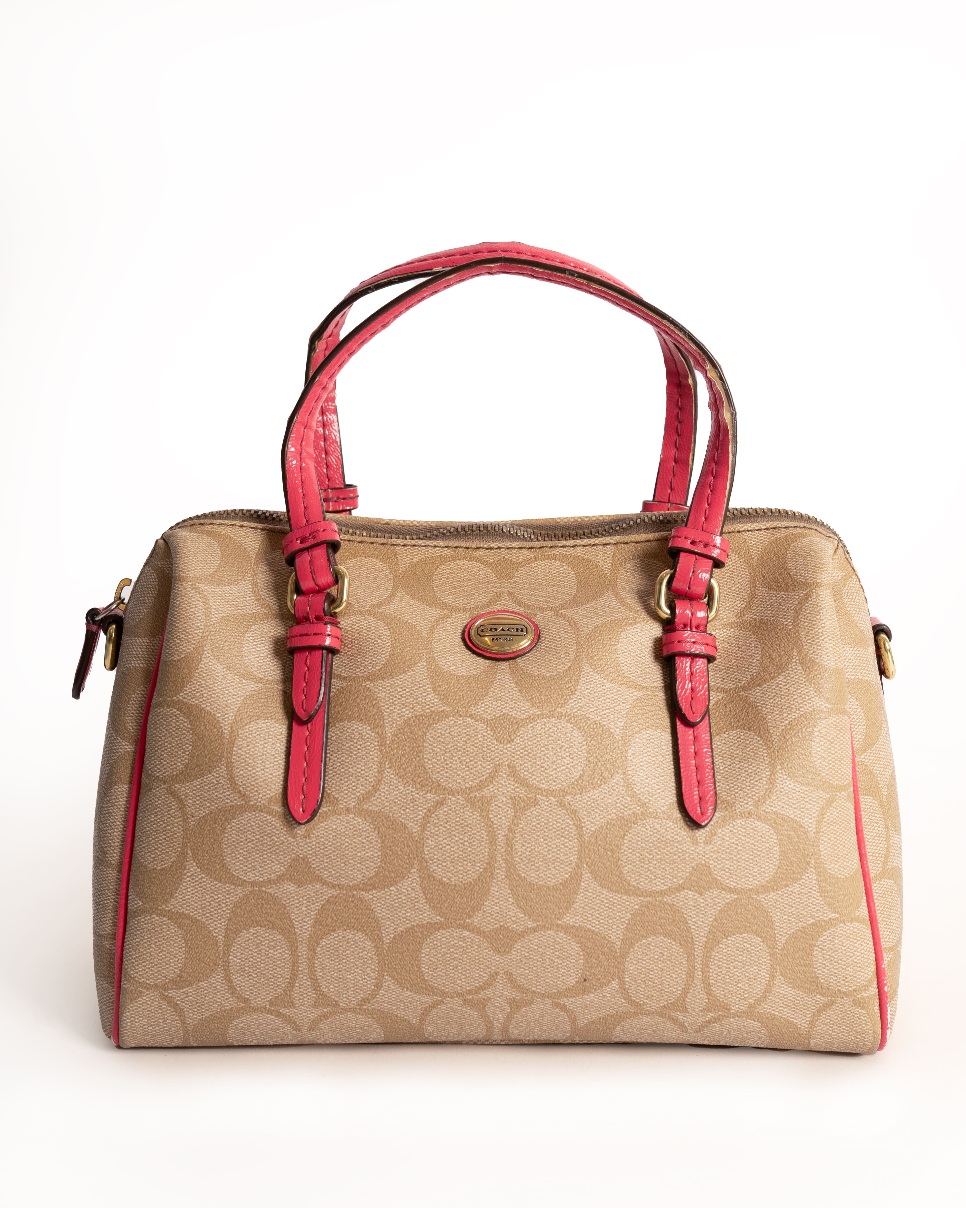 Coach Signature Canvas Handbag with Pink Leather Trim