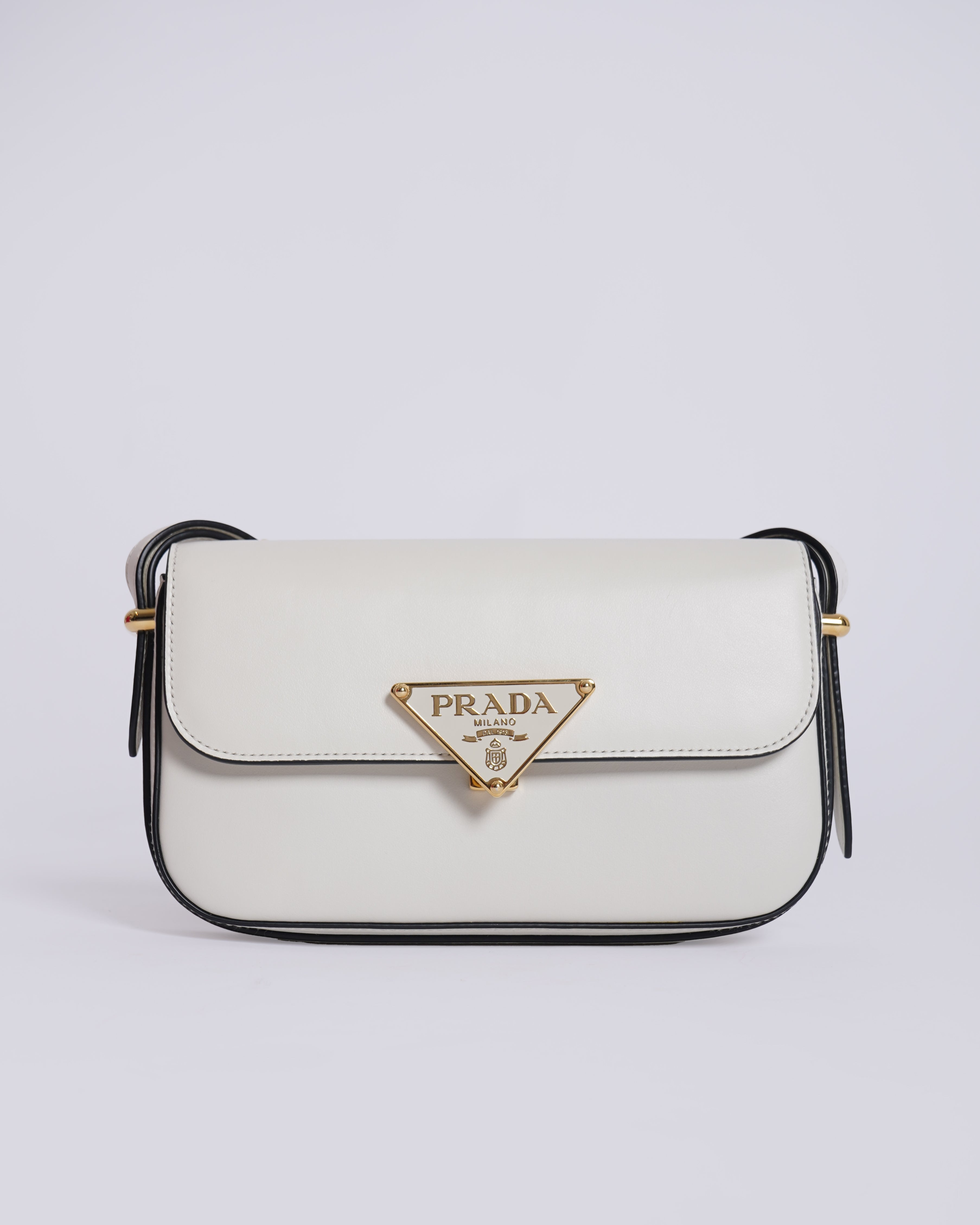 New Prada white embleme saffiano shoulder bag