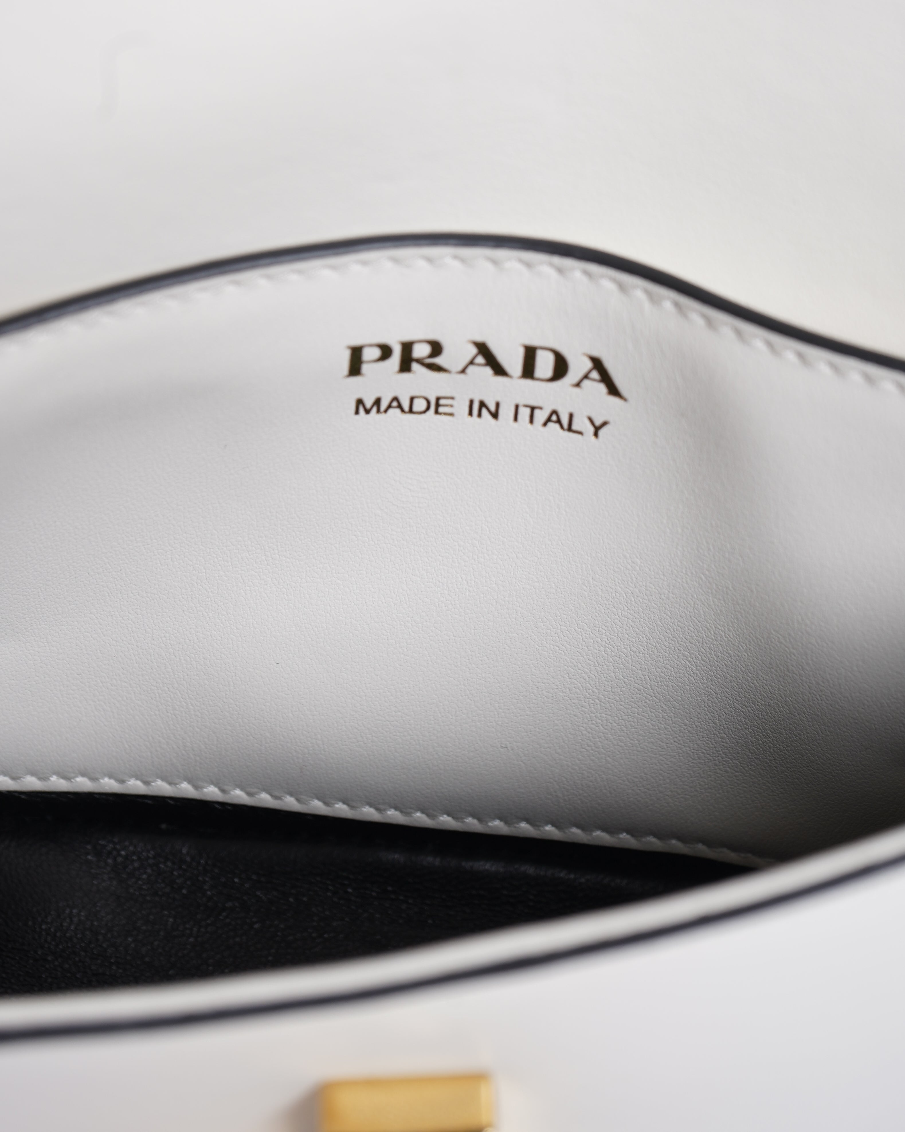 New Prada white embleme saffiano shoulder bag