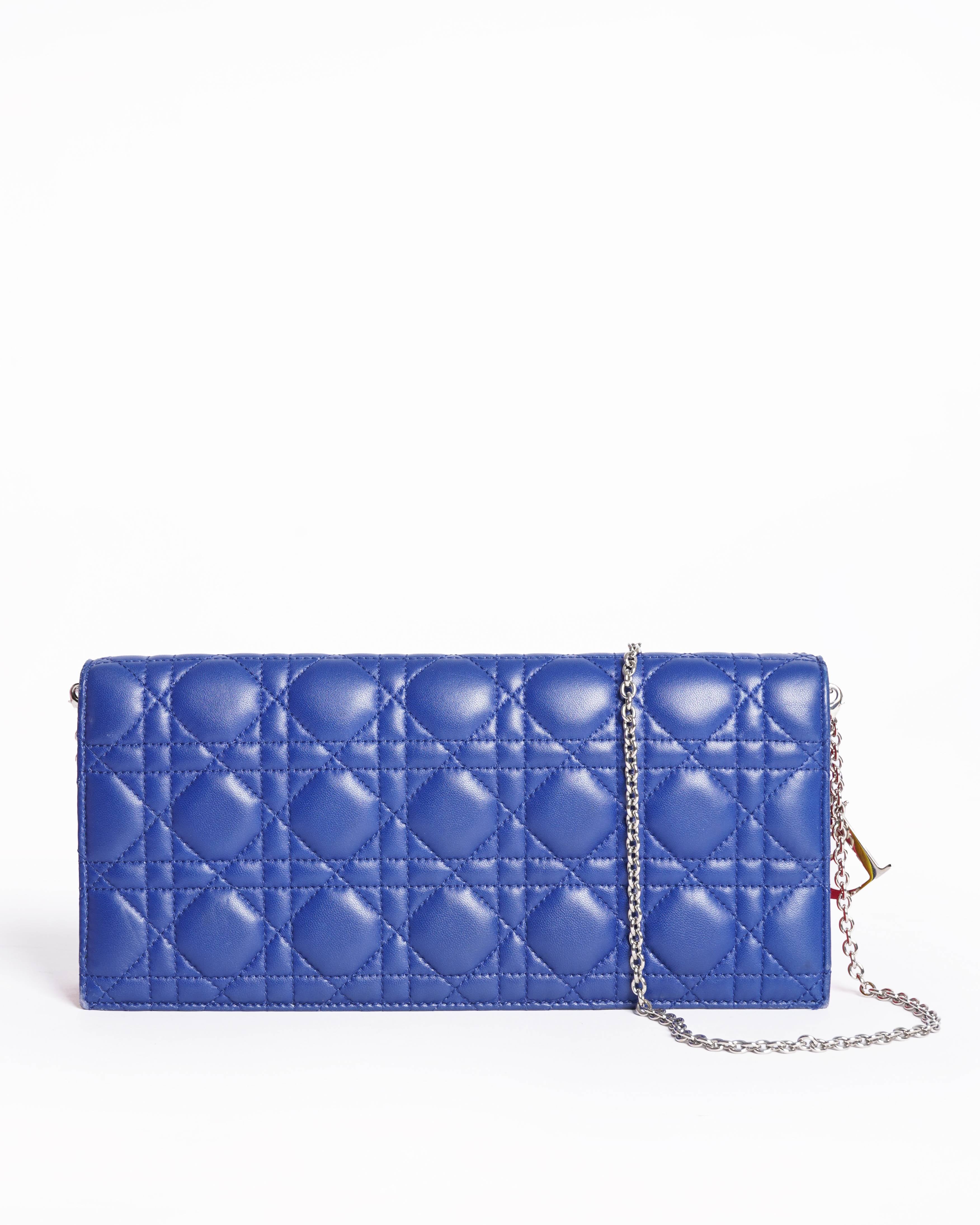 Christian dior blue cannage quilted wallet on chain