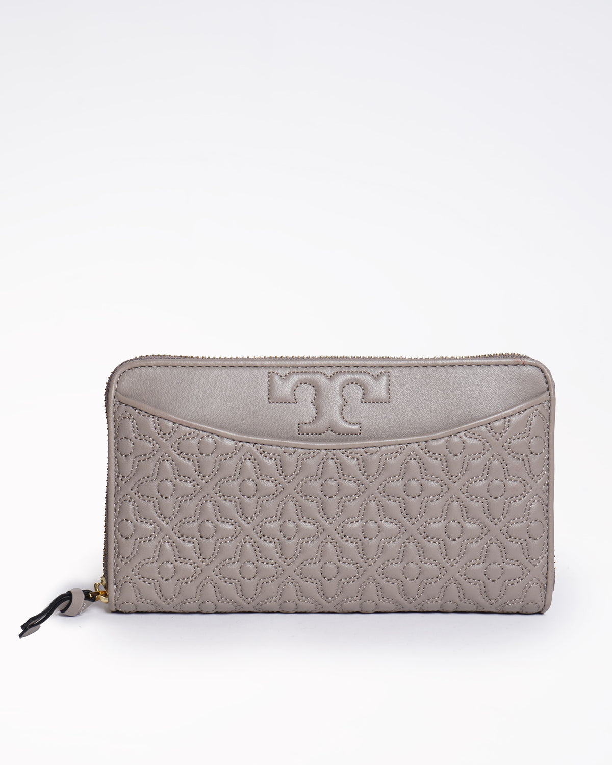 Tory burch bryant zip leather wallet in grey