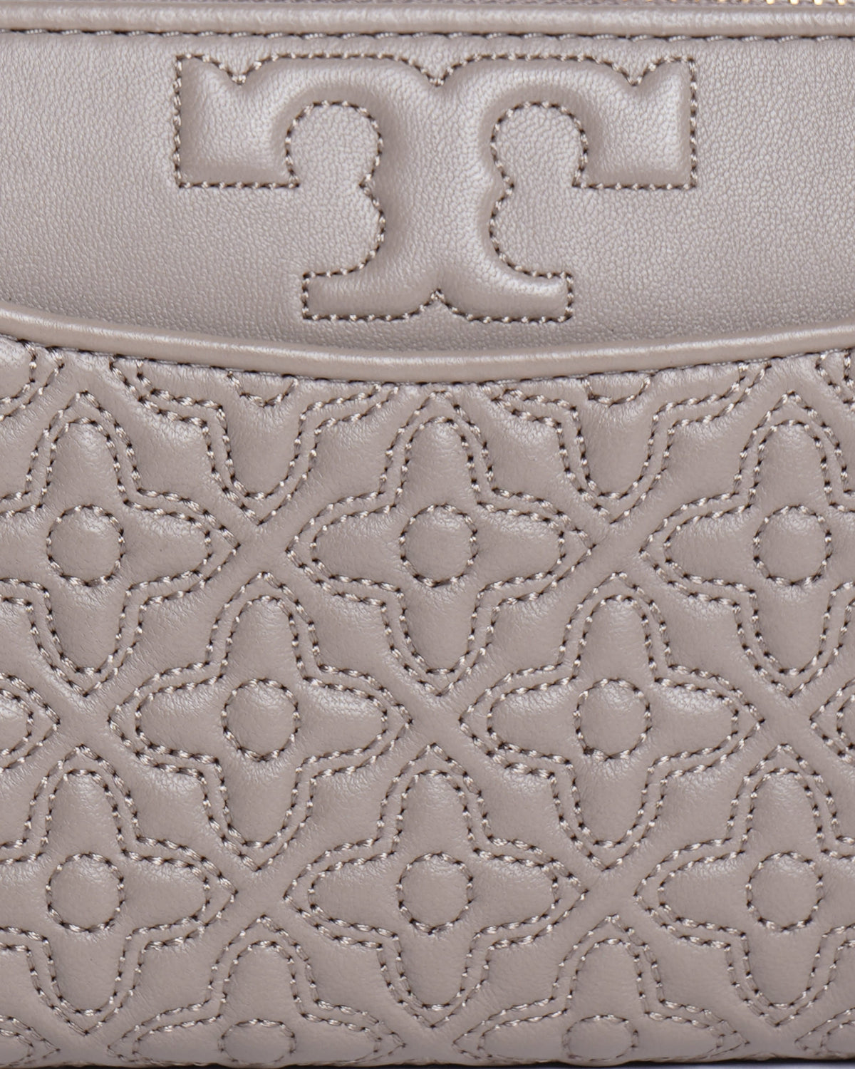 Tory burch bryant zip leather wallet in grey