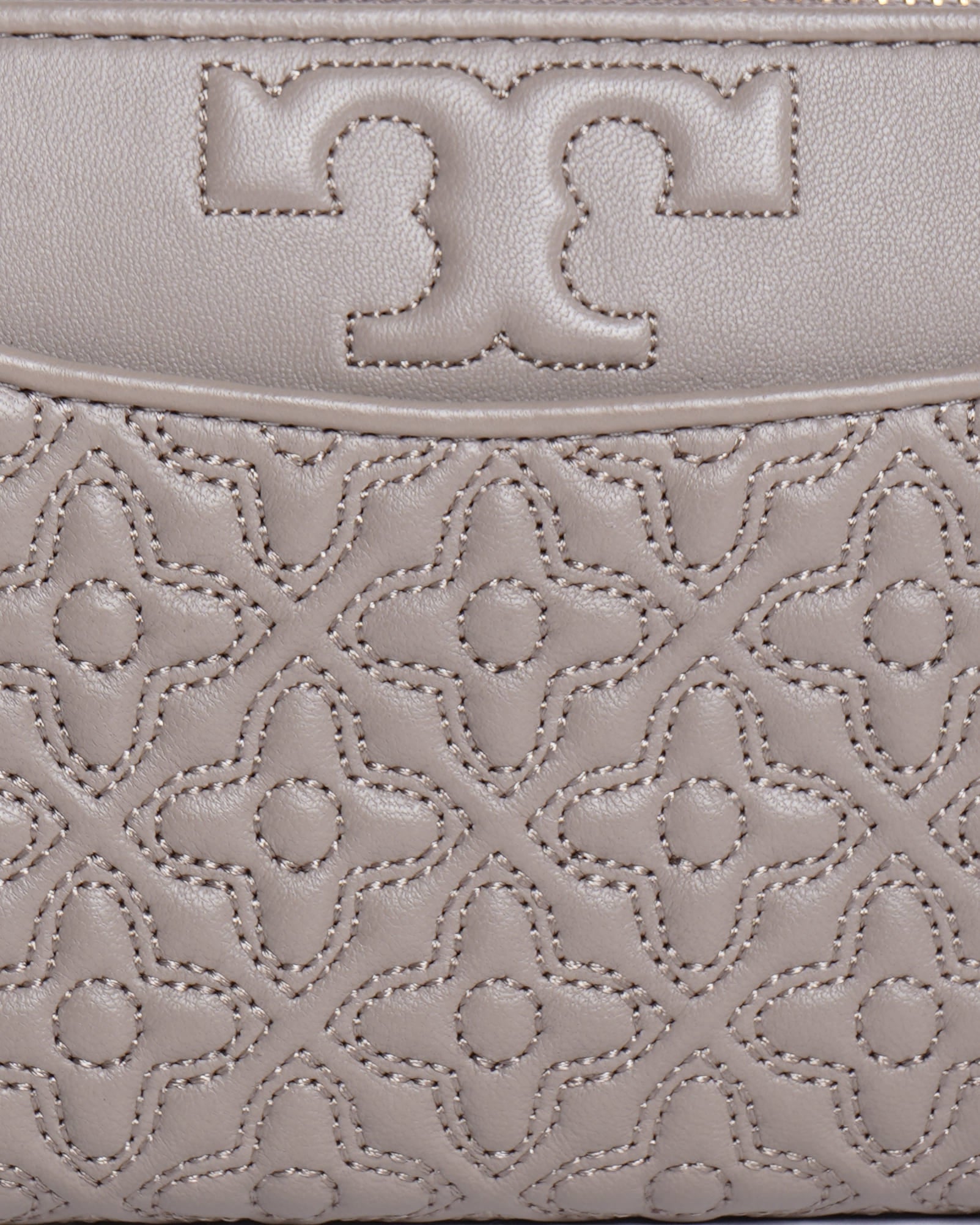 Tory burch bryant zip leather wallet in grey