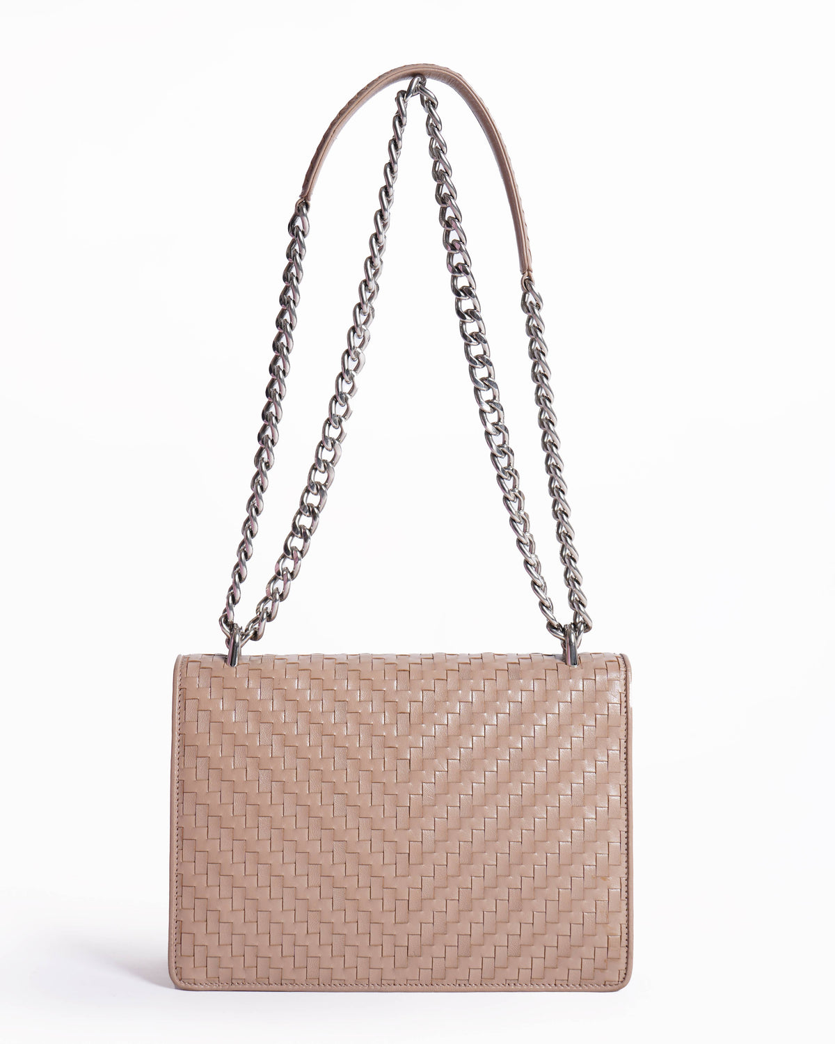 Prada Beige Madras Woven Leather Chain Flap Bag