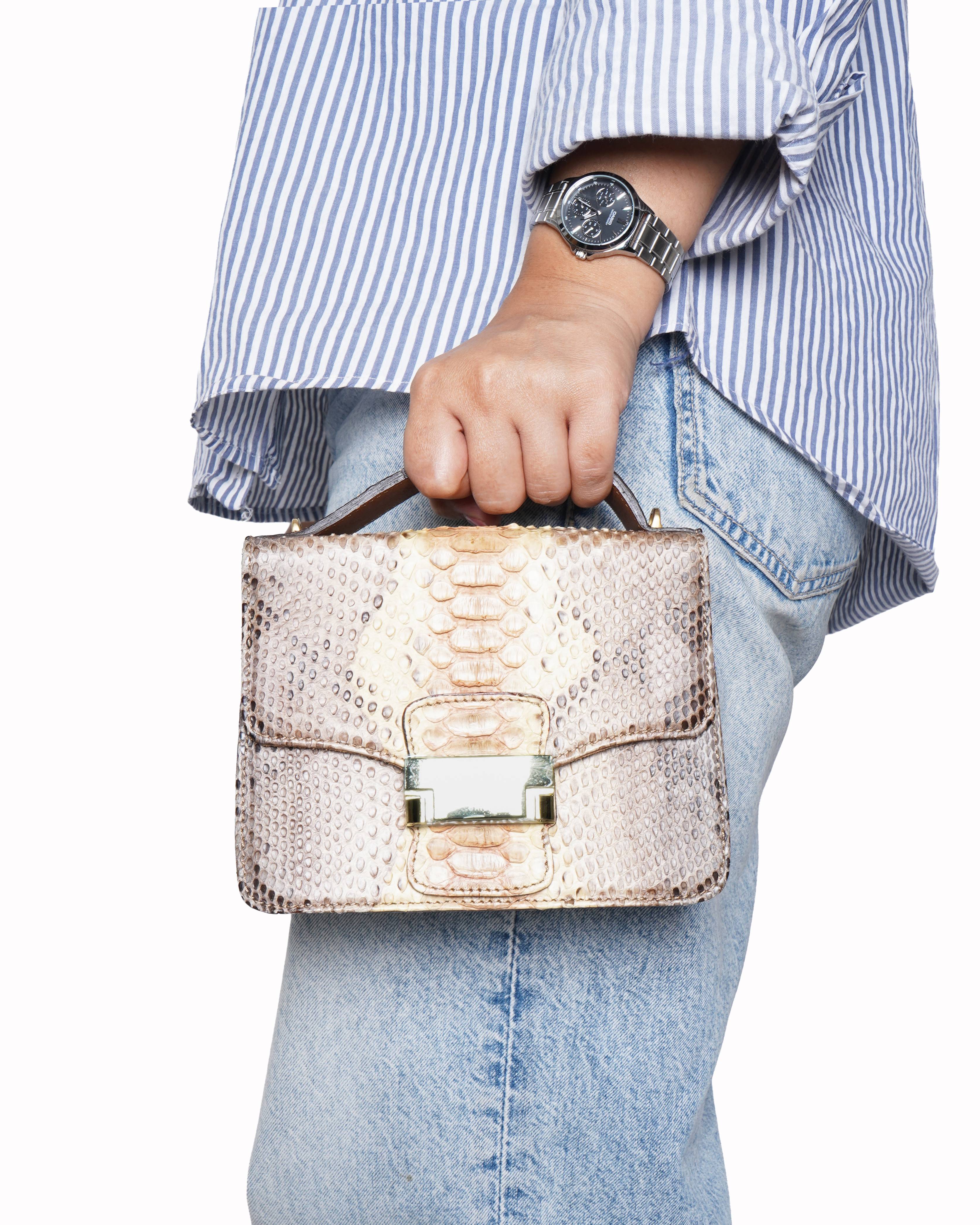 Ghibli Brown Paillette Python Leather Crossbody Bag