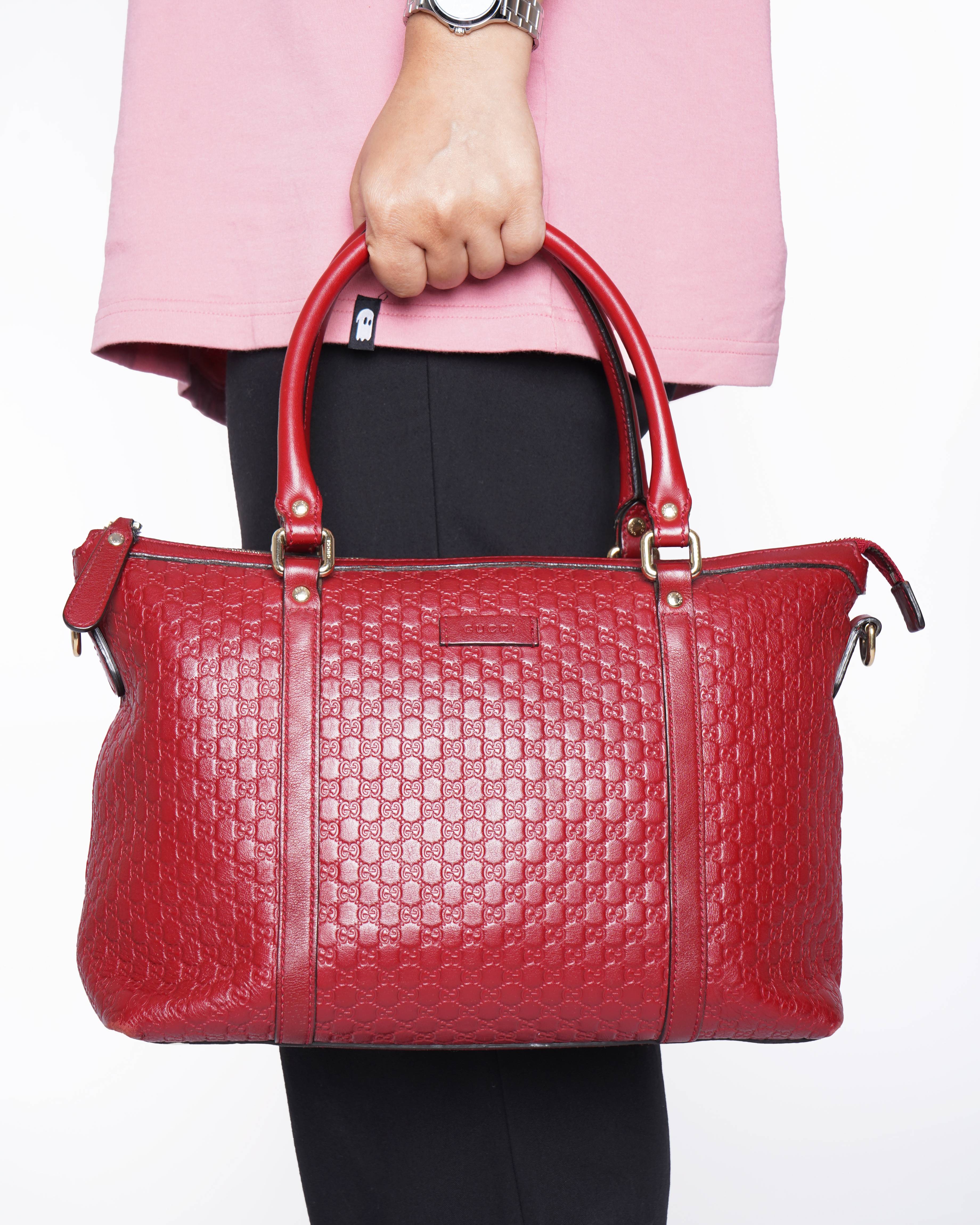 Gucci red gg microguccisima tote bag
