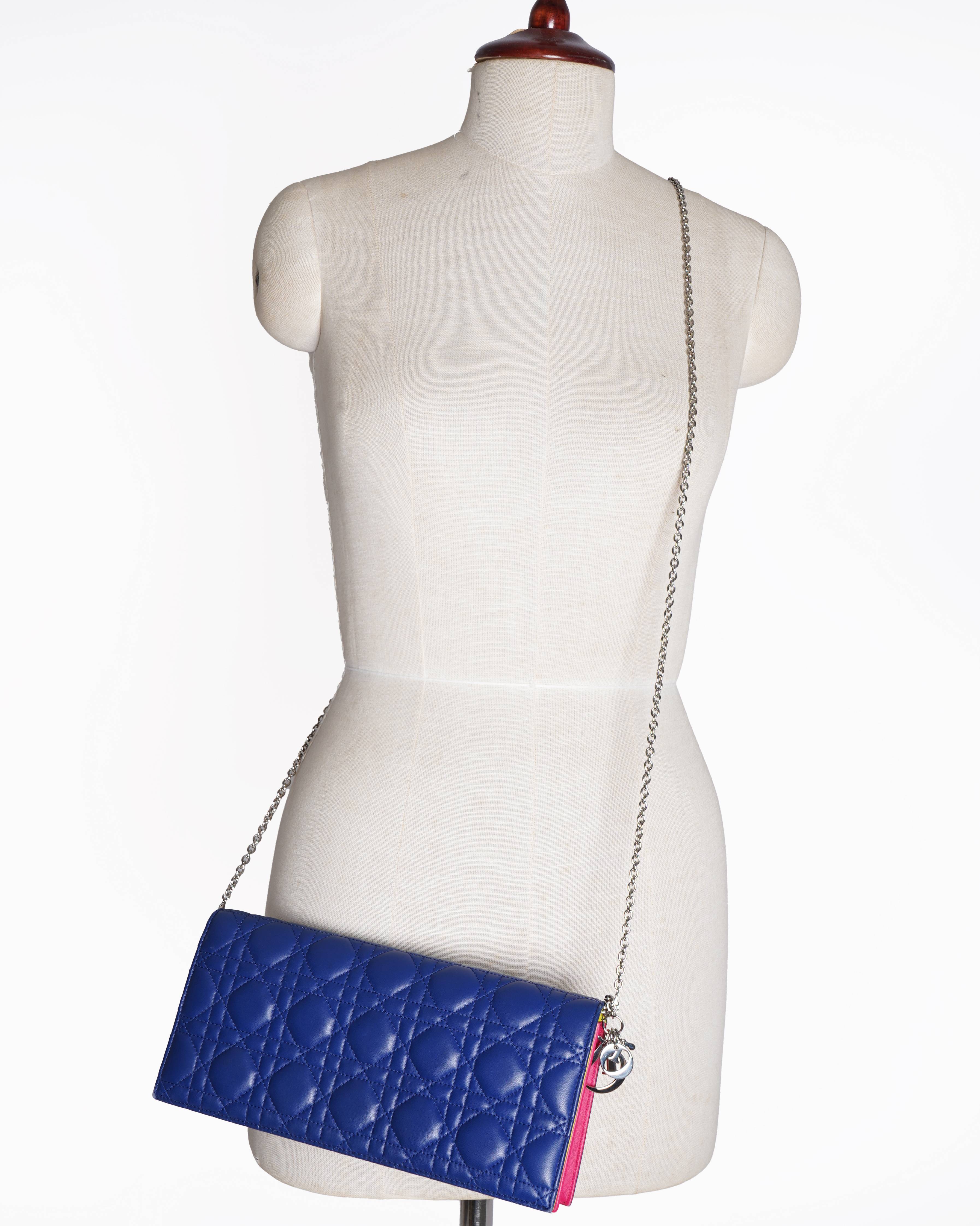 Christian dior blue cannage quilted wallet on chain