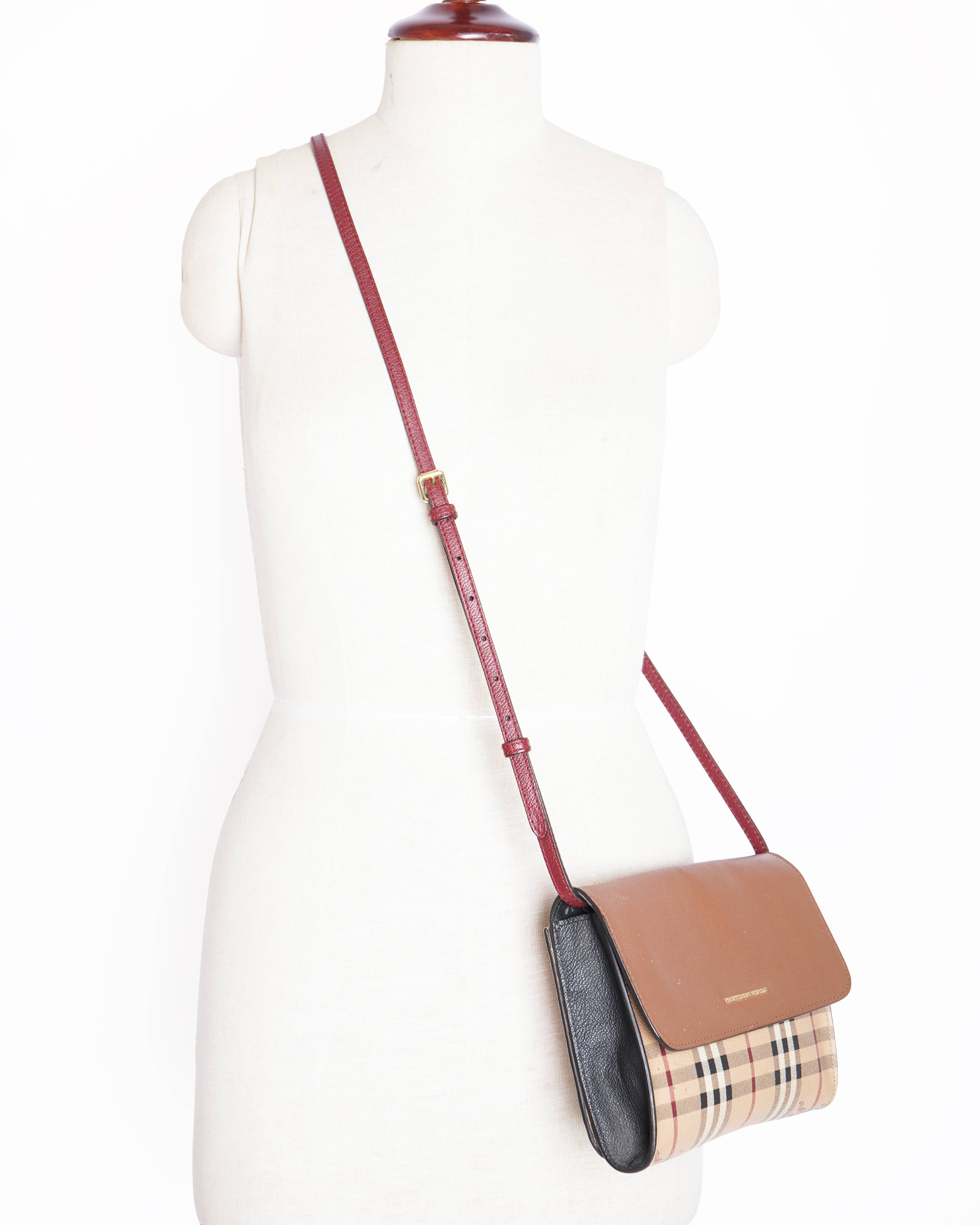 Burberry Loxley Crossbody Bag Haymarket Coated Canvas and Leather Small