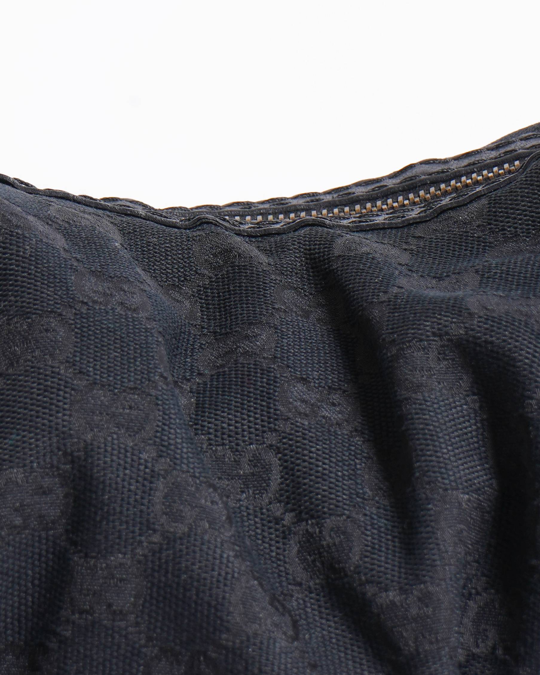 Gucci Monogram Black Shoulder Bag In Canvas & Leather