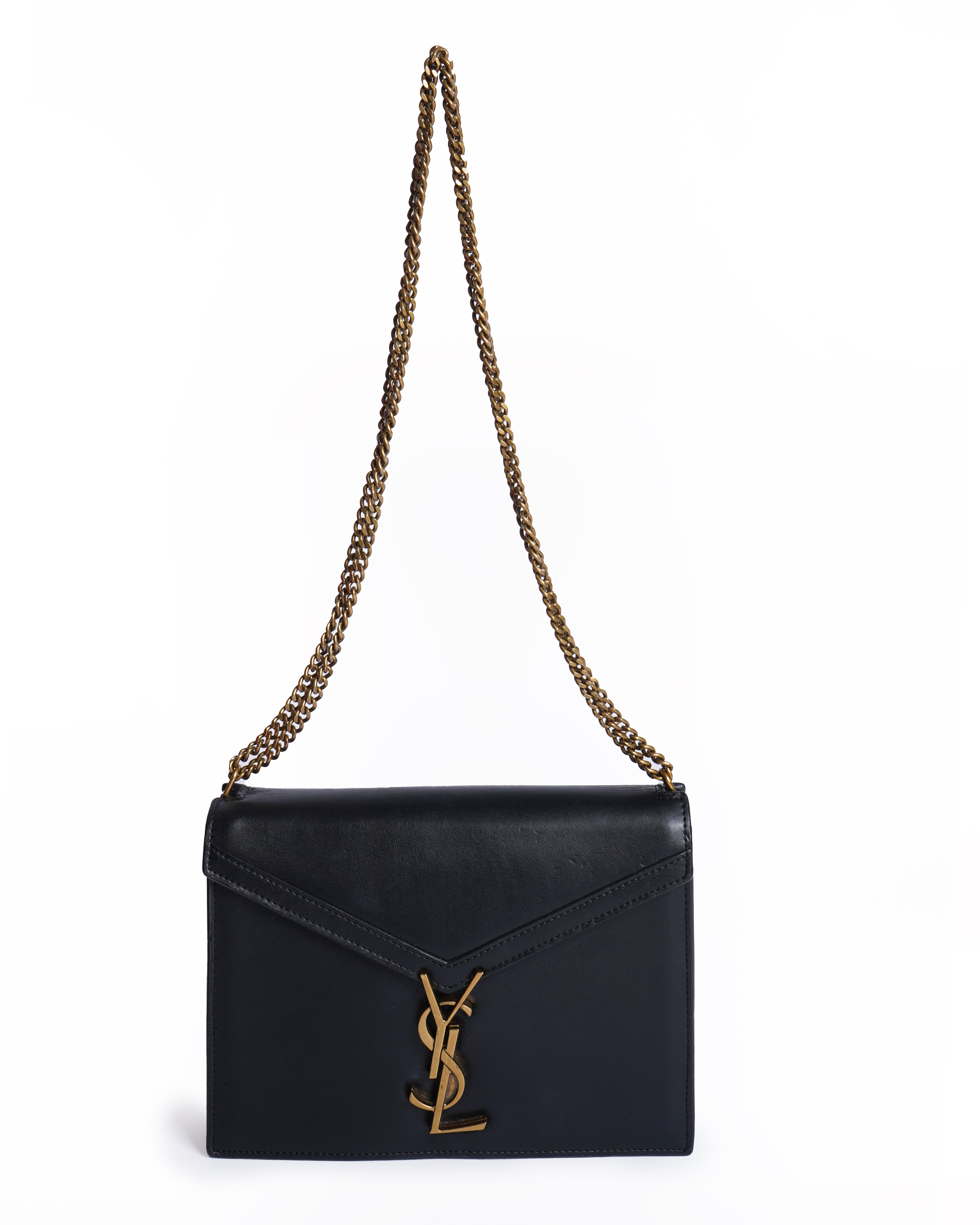 Saint laurent black enevlope crossbody bag with gold hardware