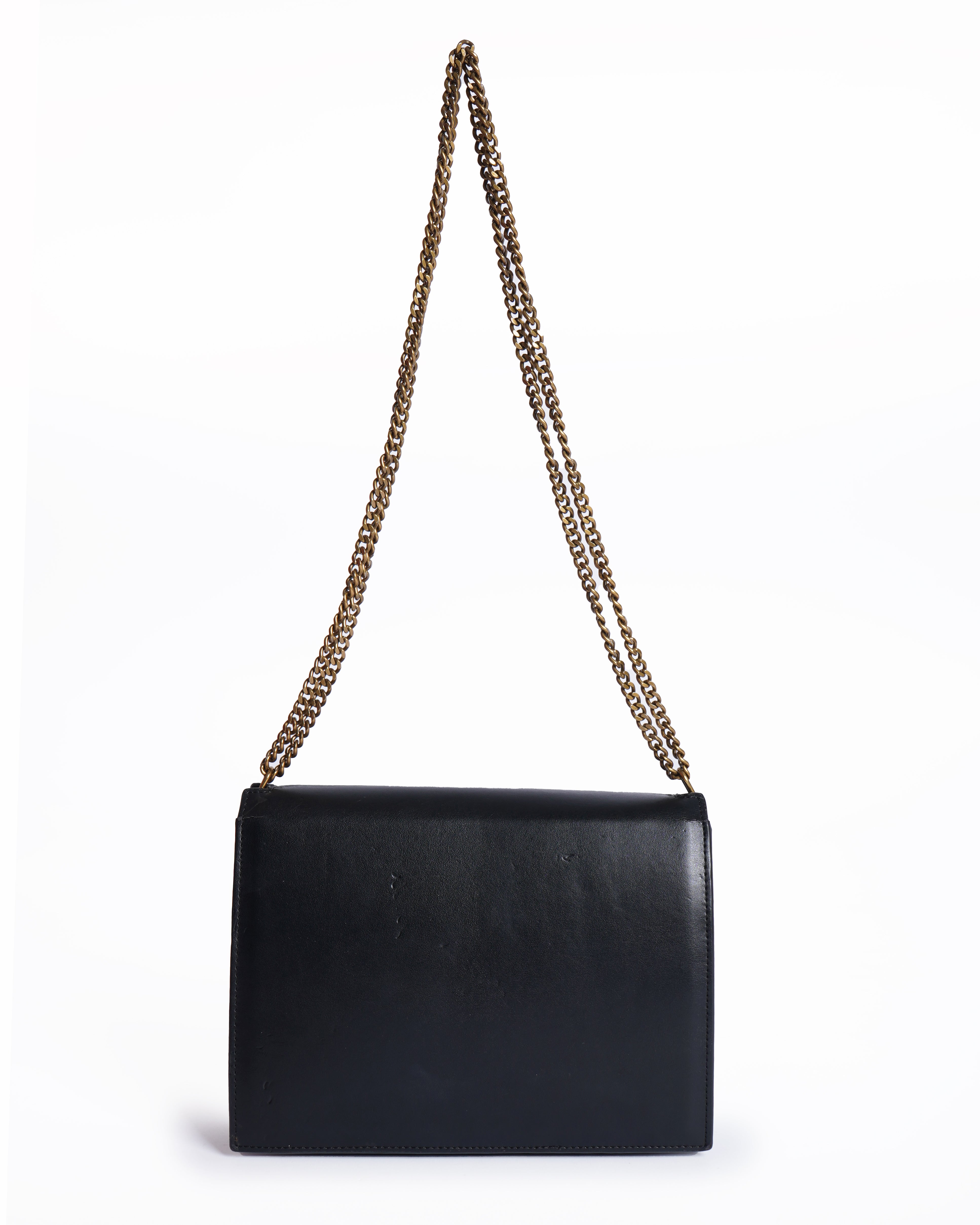Saint laurent black enevlope crossbody bag with gold hardware