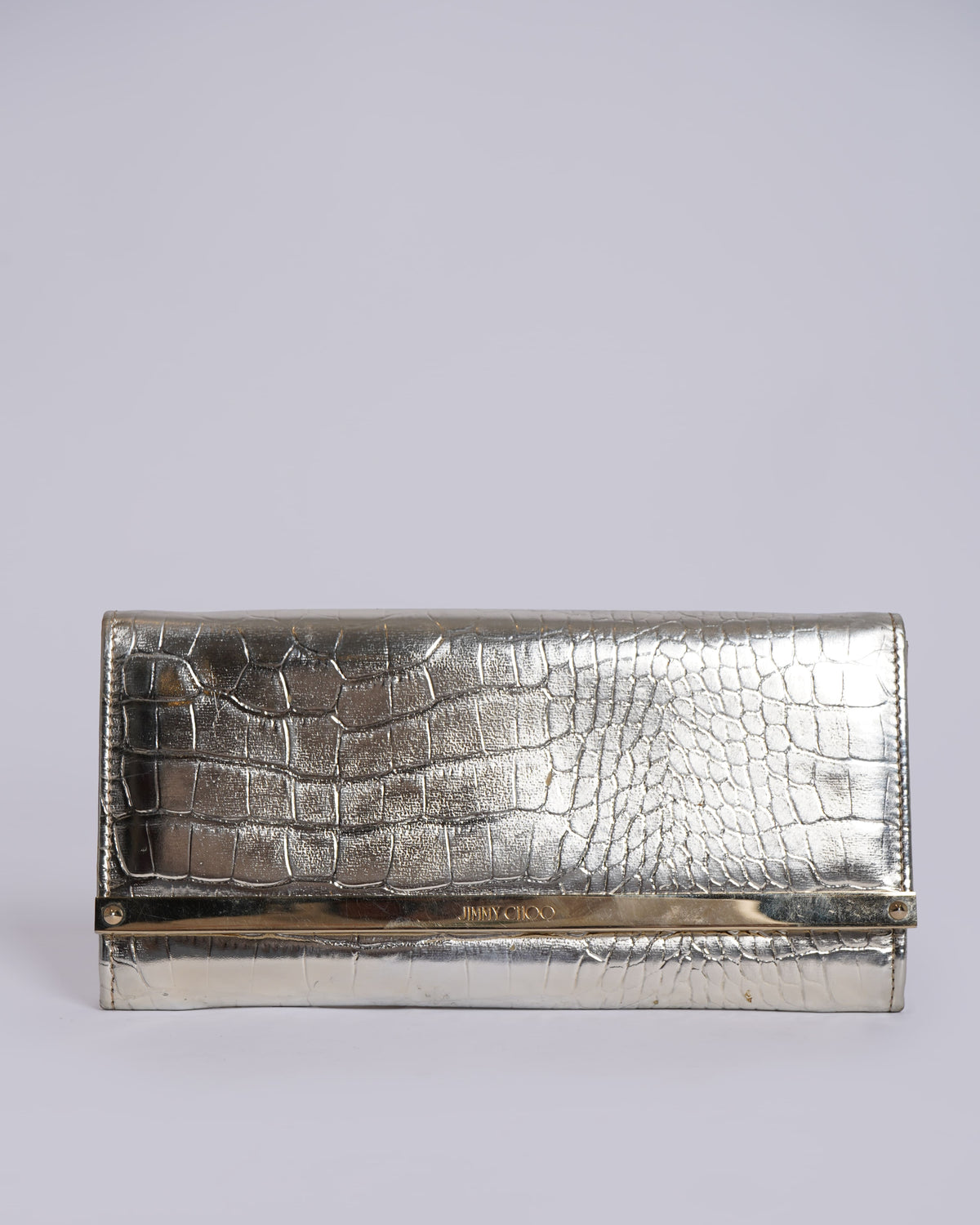 Jimmy Choo Gold Tone Clutch with shoulder chain