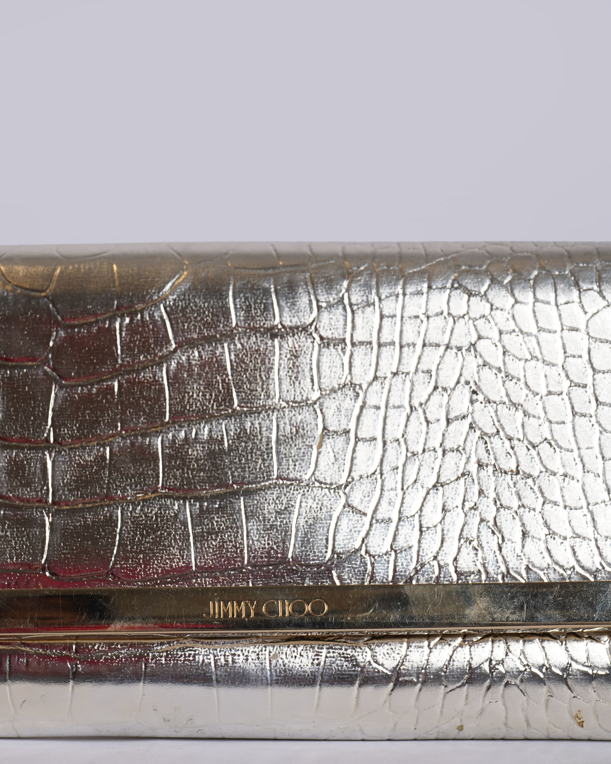 Jimmy Choo Gold Tone Clutch with shoulder chain