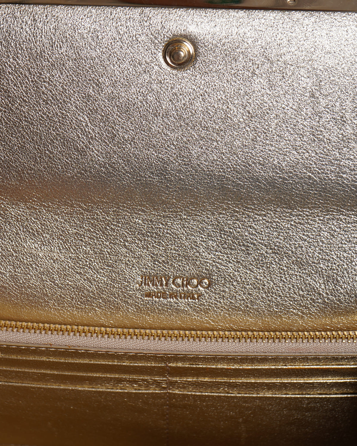 Jimmy Choo Gold Tone Clutch with shoulder chain