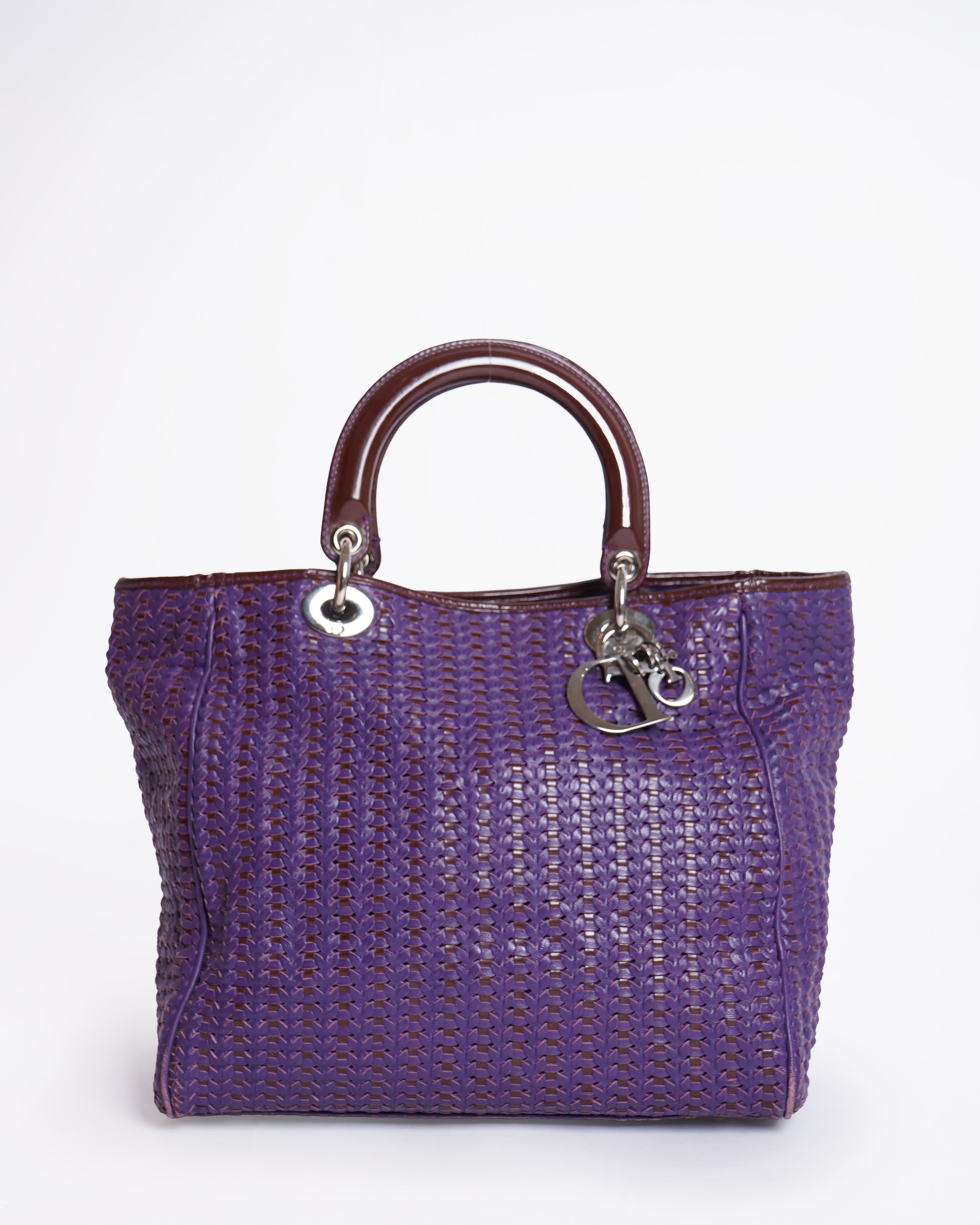 Christian Dior Purple Soft Leather Top Handle Woven Tote