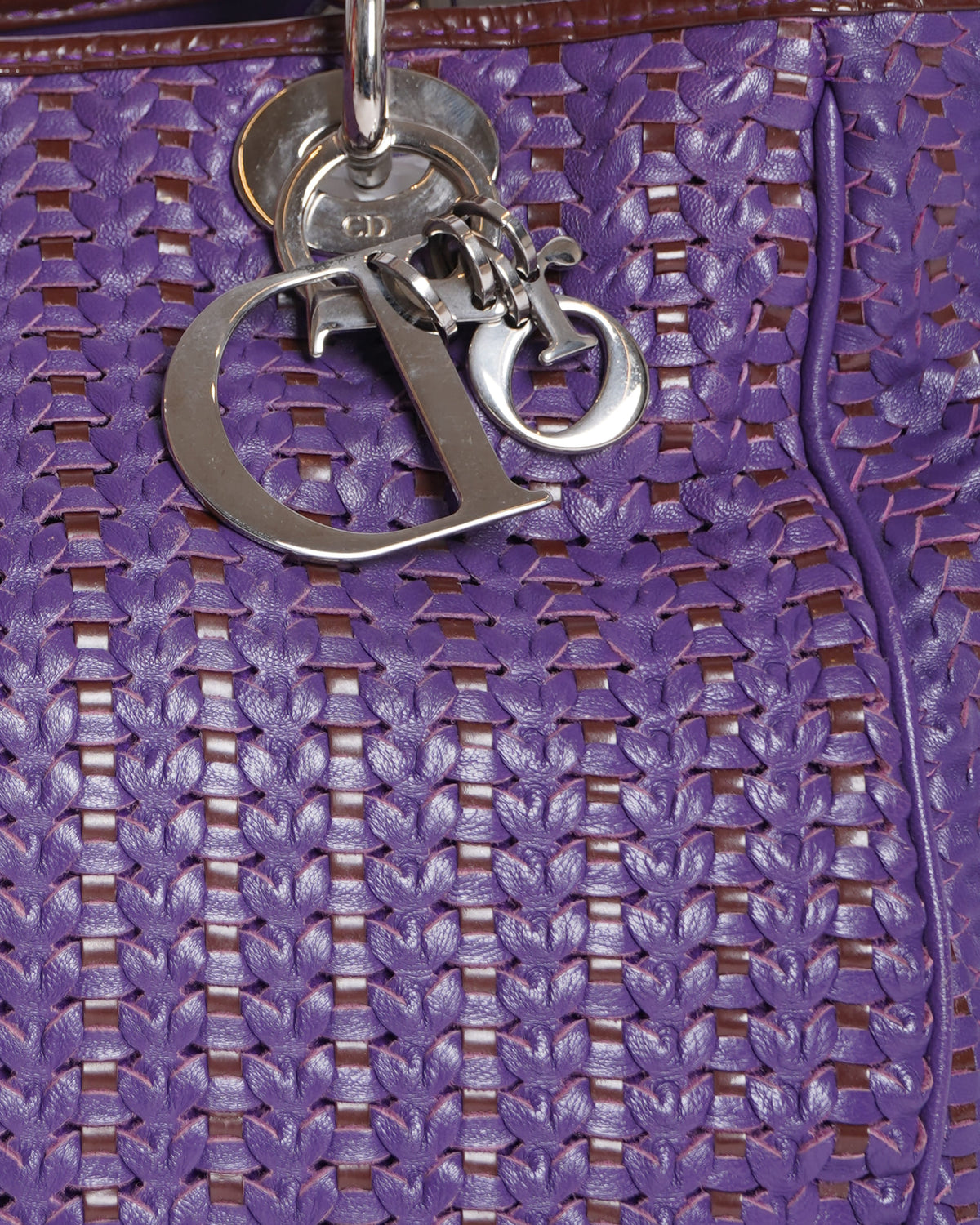 Christian Dior Purple Soft Leather Top Handle Woven Tote