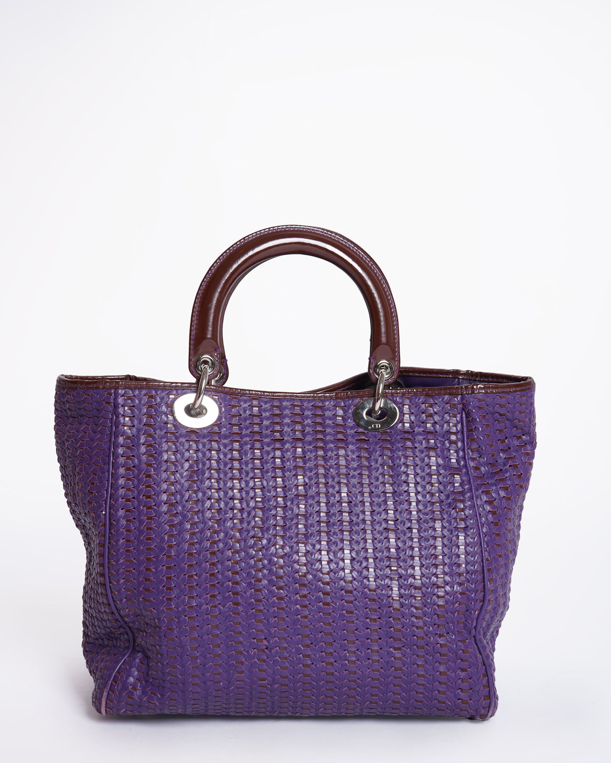 Christian Dior Purple Soft Leather Top Handle Woven Tote