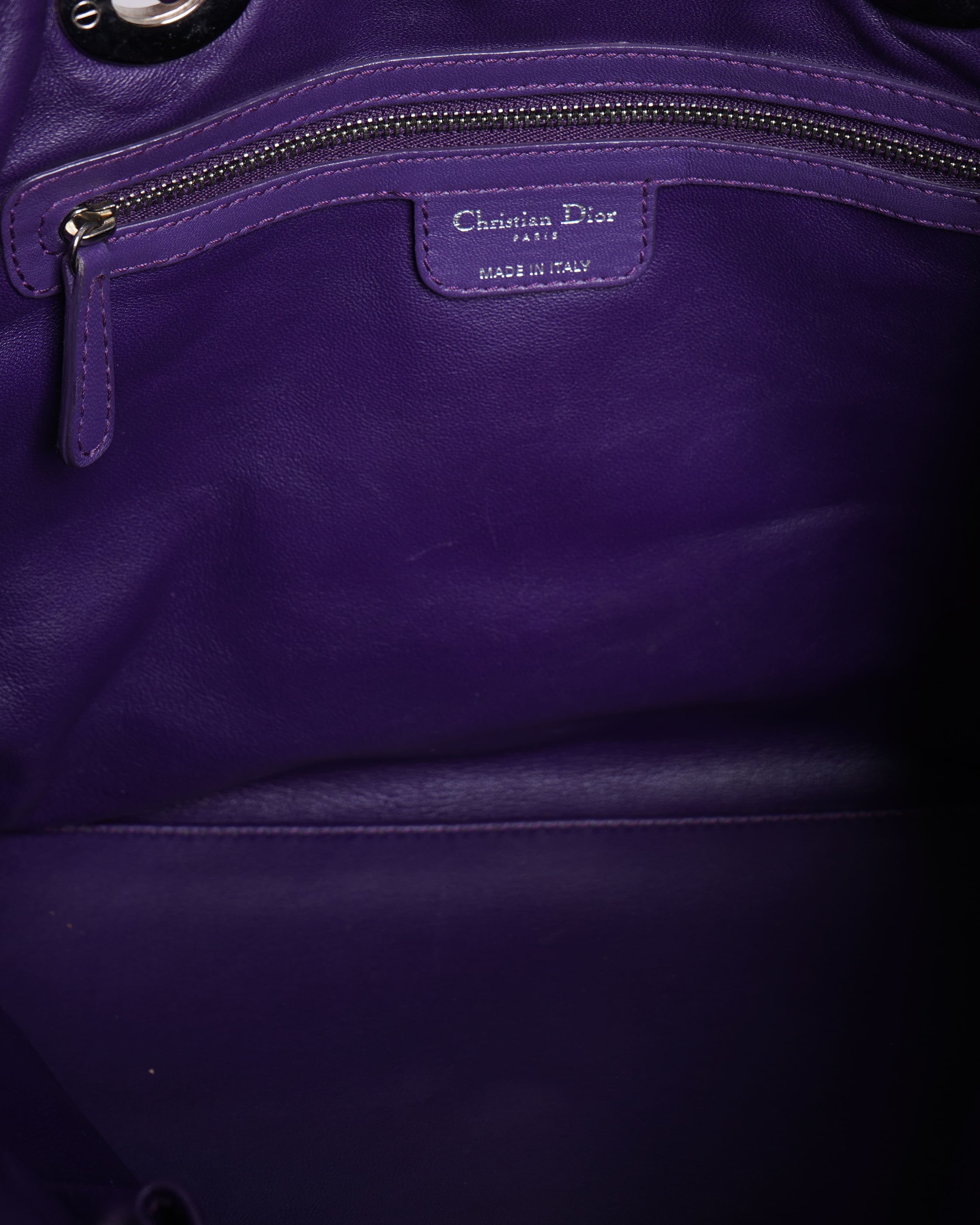 Christian Dior Purple Soft Leather Top Handle Woven Tote