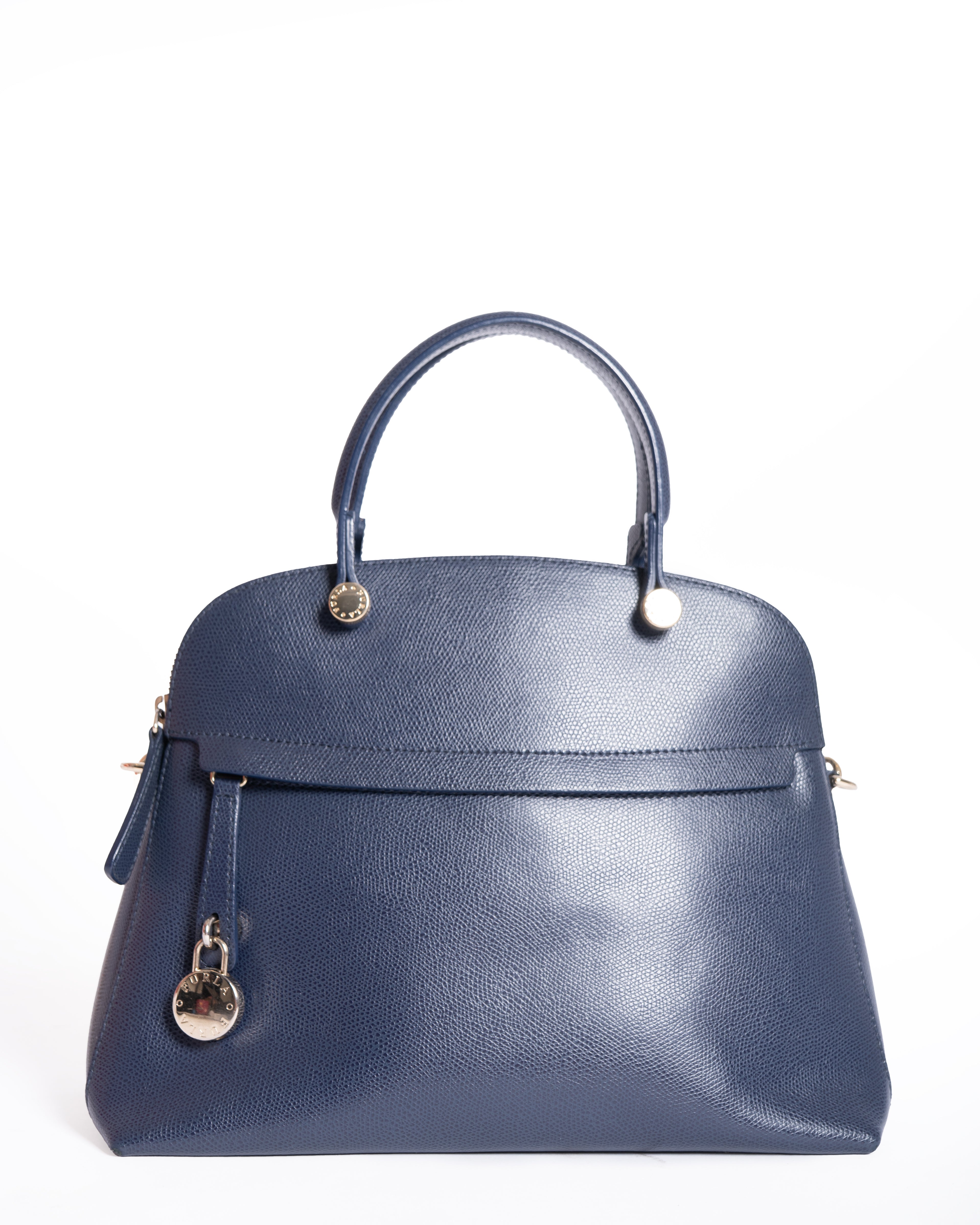 Furla Leather Piper Dome Satchel In Dark Blue