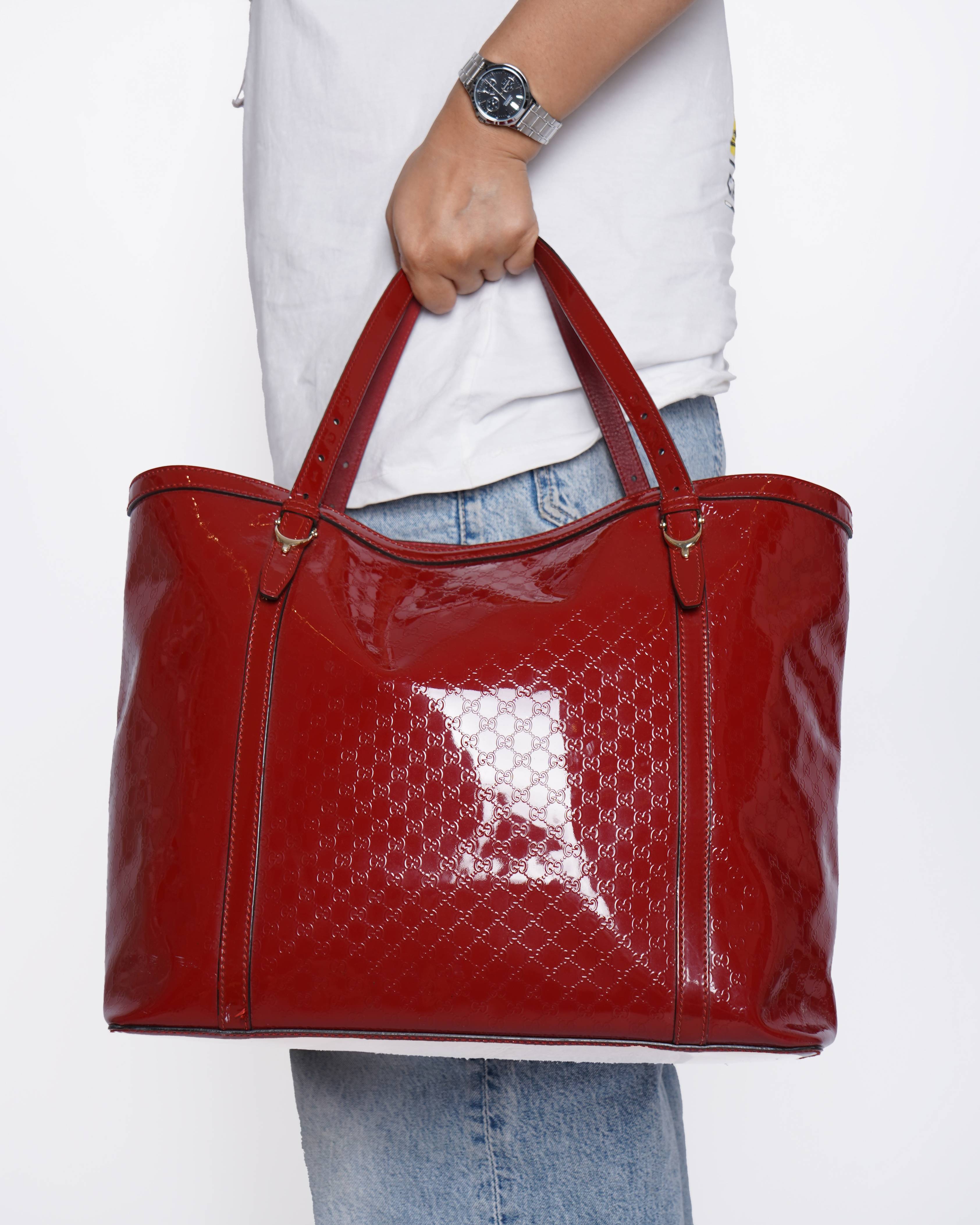 Gucci Red Microguccissima Patent Leather Medium Nice Tote