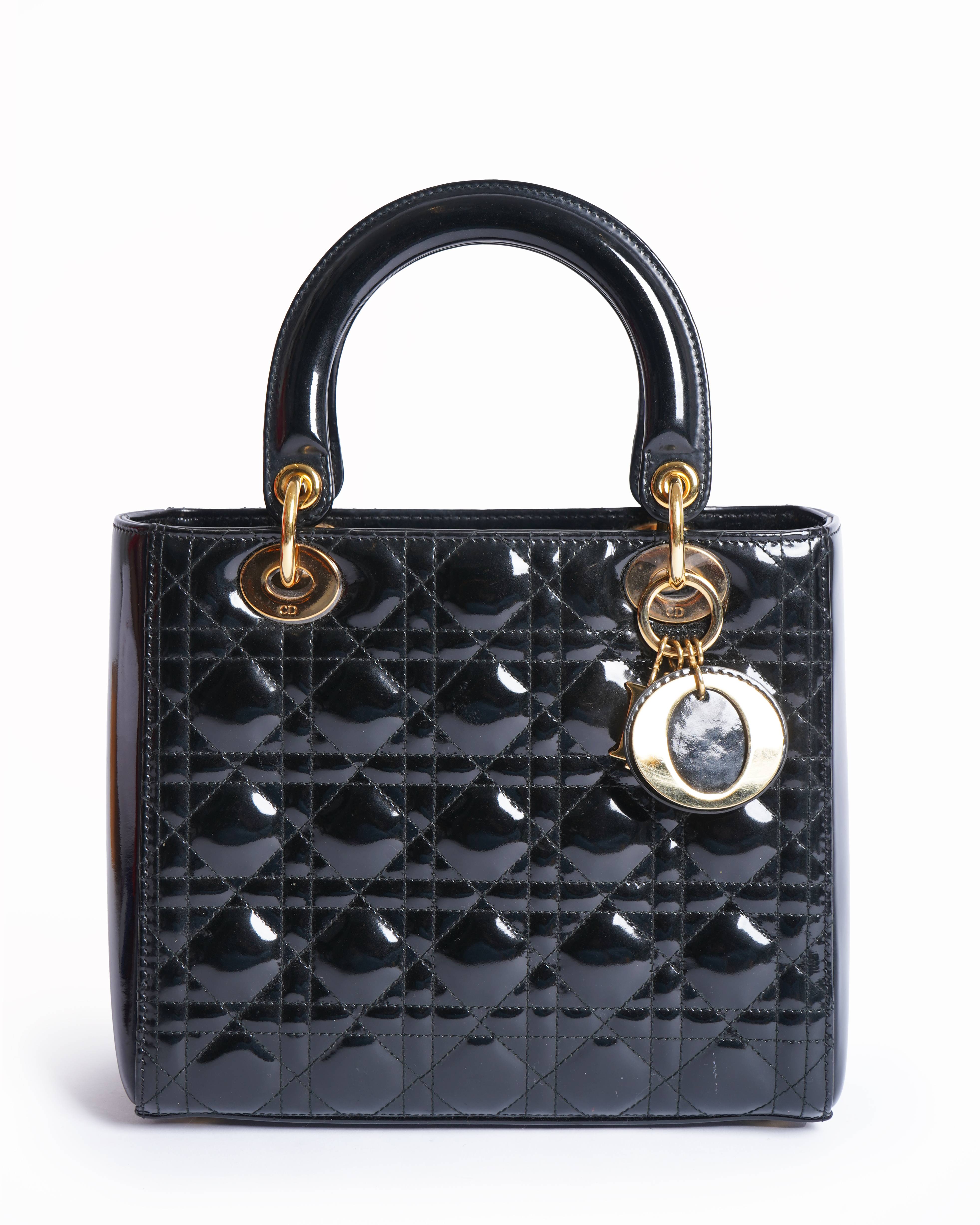 Dior Medium Lady Dior Bag in
Black Patent Cannage Calfskin