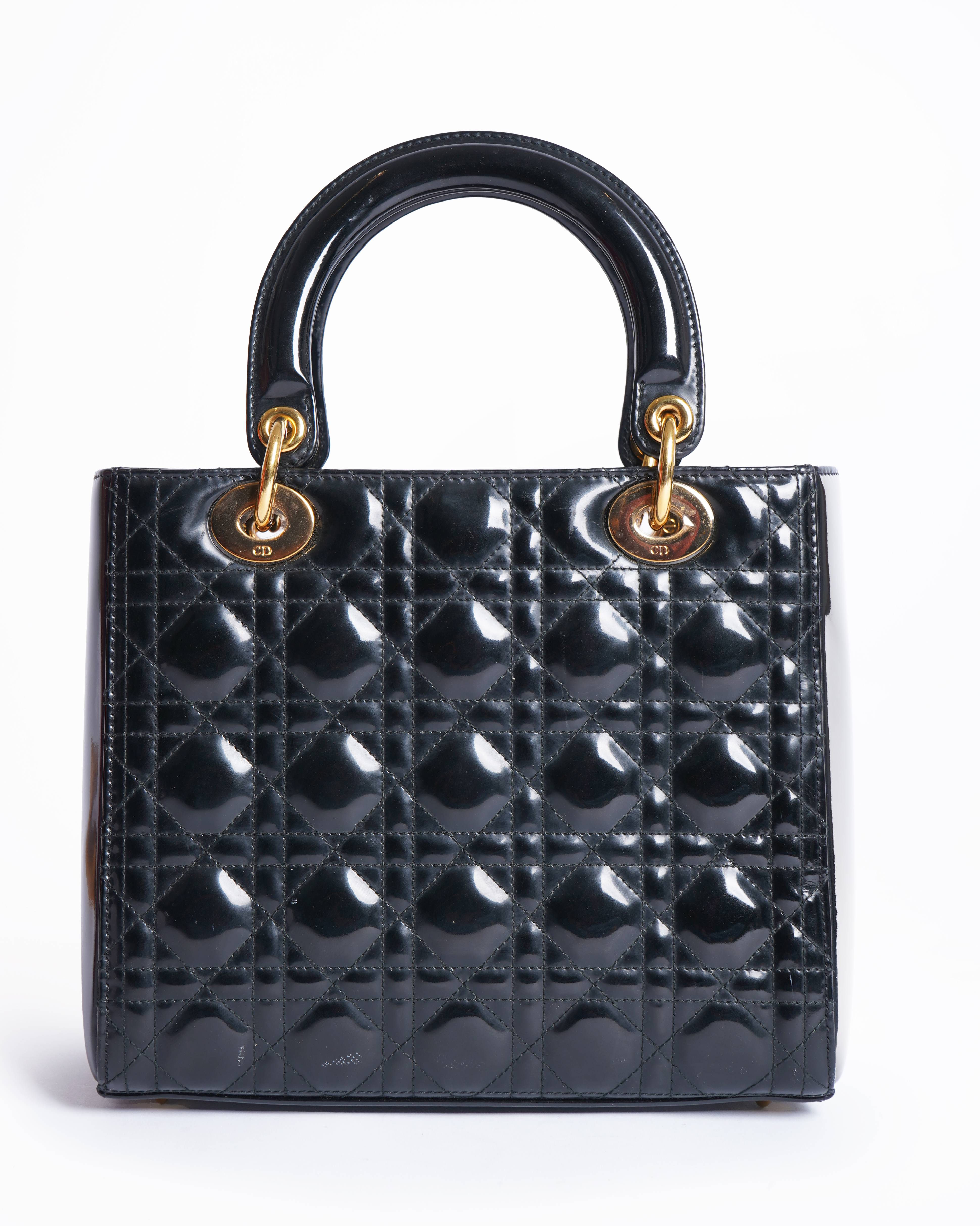 Dior Medium Lady Dior Bag in
Black Patent Cannage Calfskin