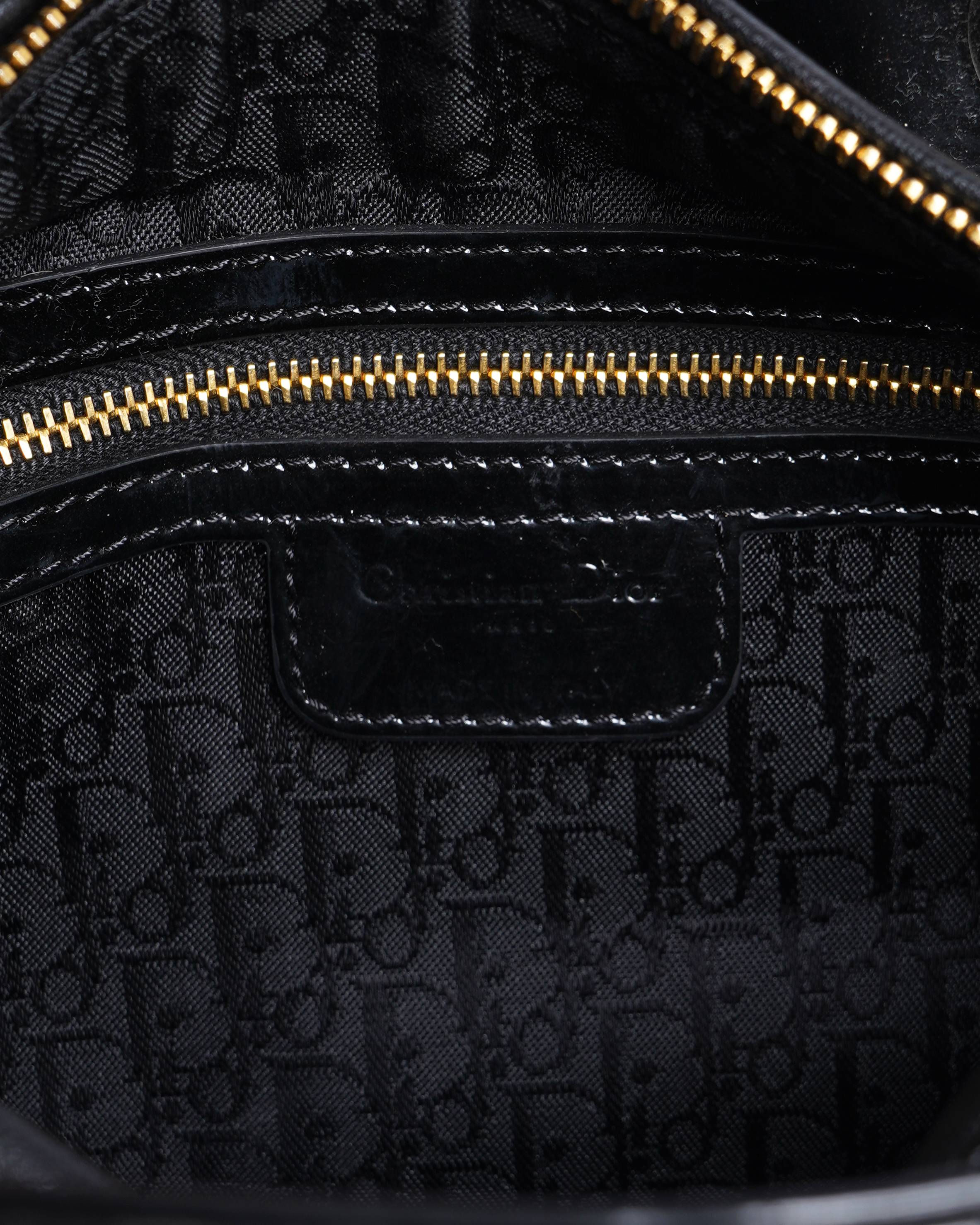 Dior Medium Lady Dior Bag in
Black Patent Cannage Calfskin