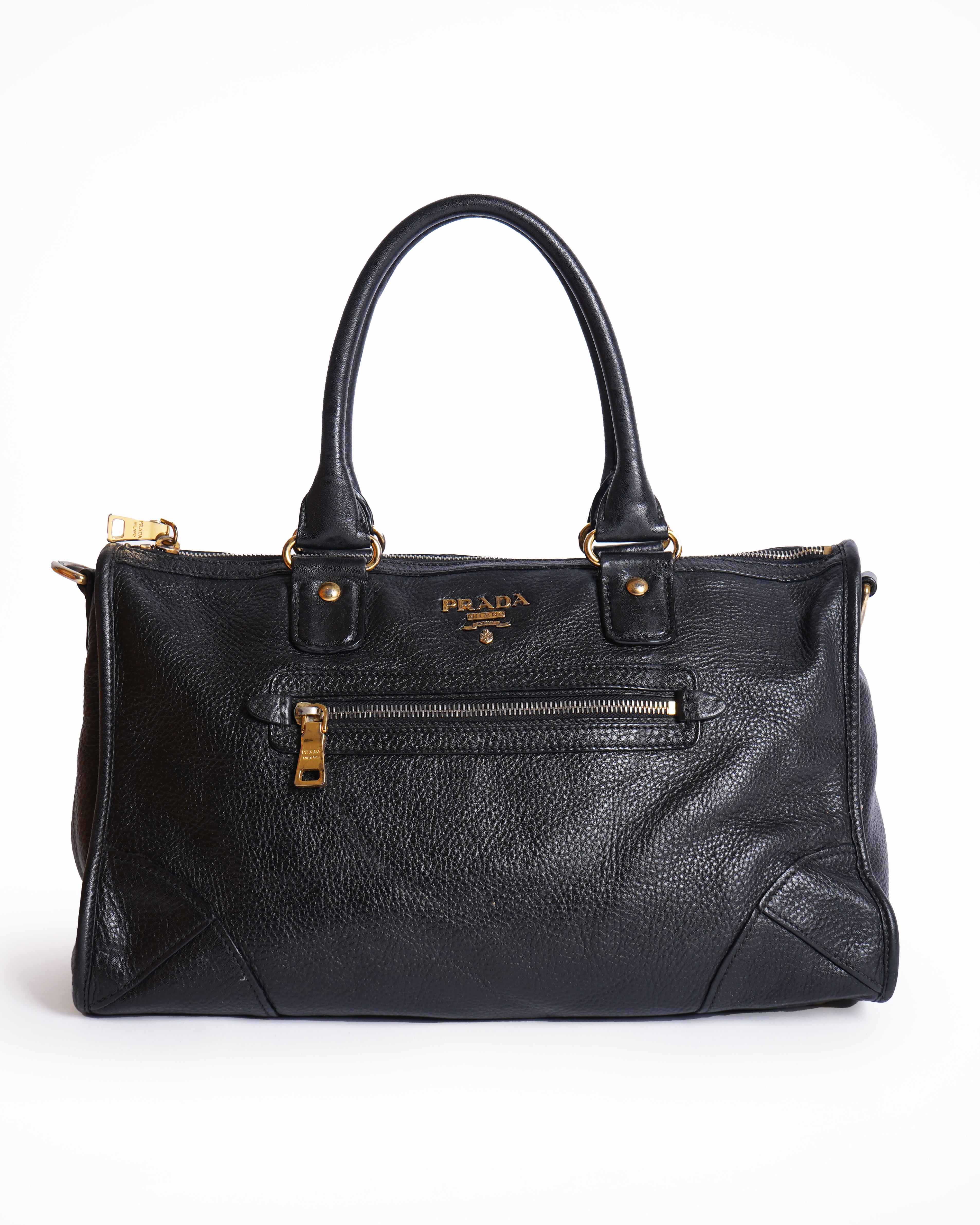 Prada Black Pebbled Leather Satchel