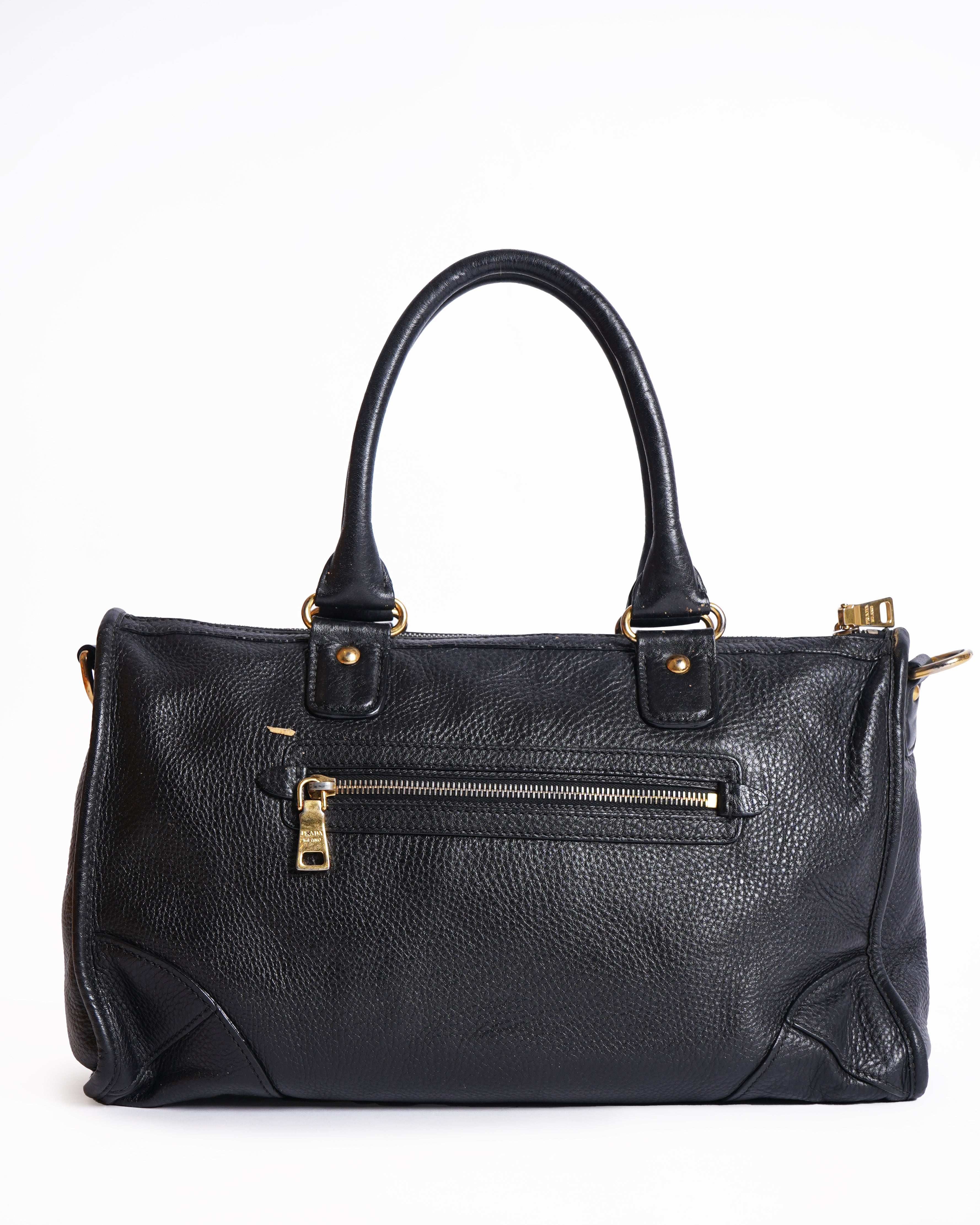 Prada Black Pebbled Leather Satchel