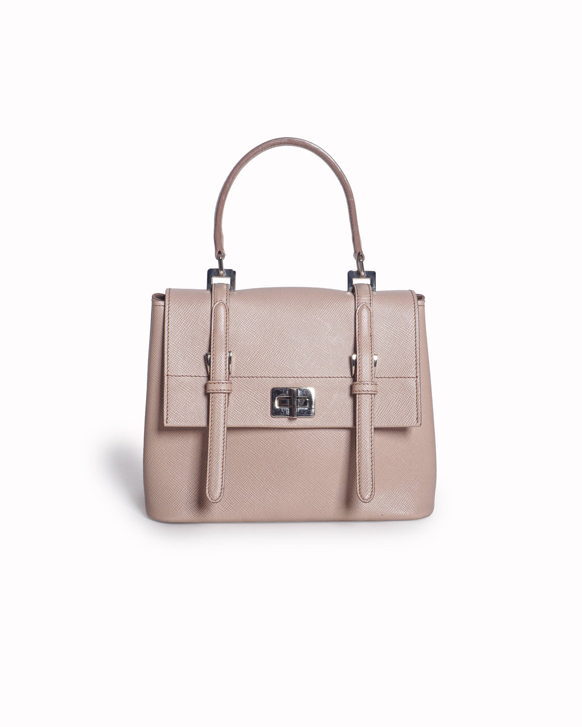 Prada Beige Saffiano Leather Turn-Lock Shoulder Bag