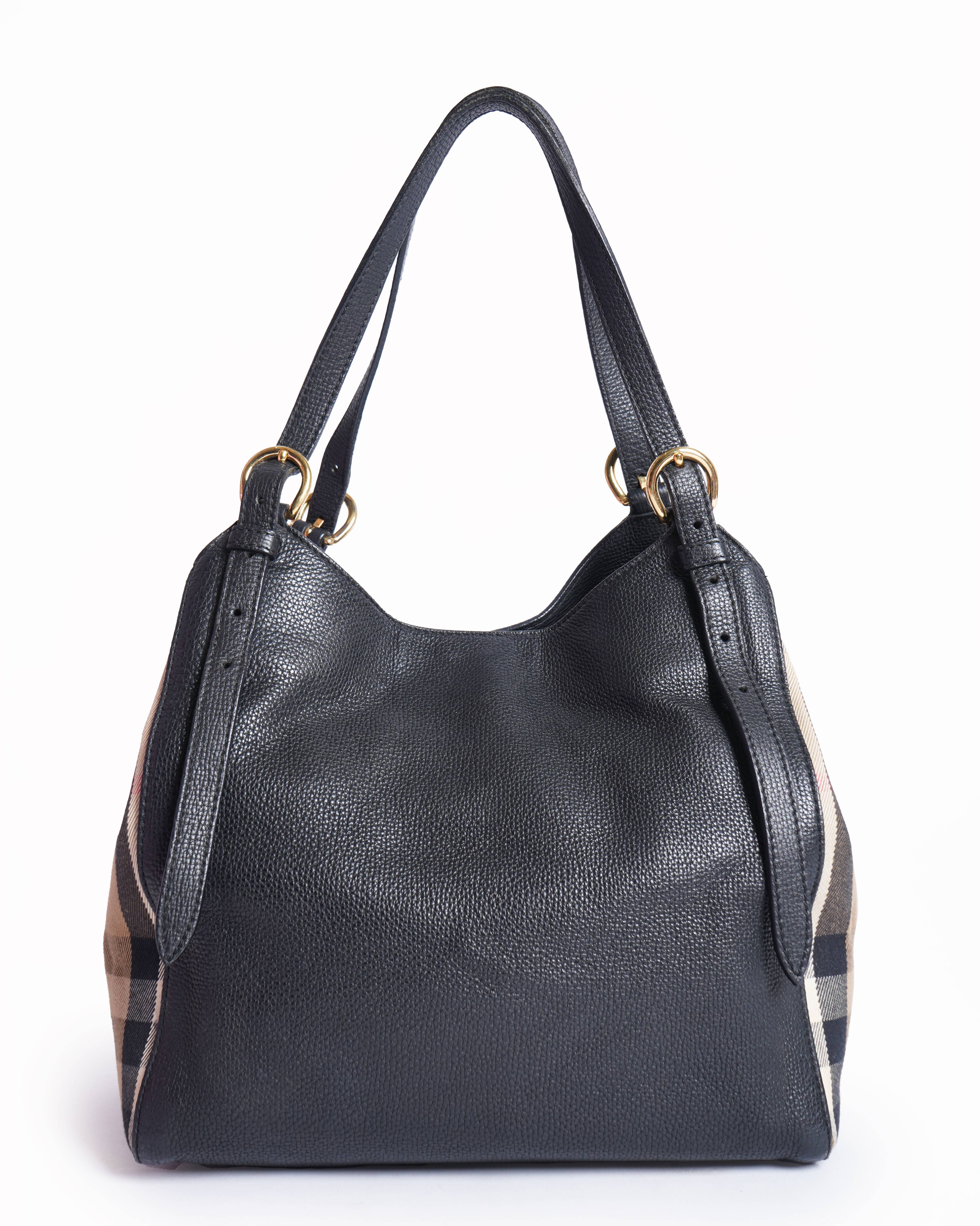 Burberry Black/Beige Leather & House Check Small Canterbury Tote