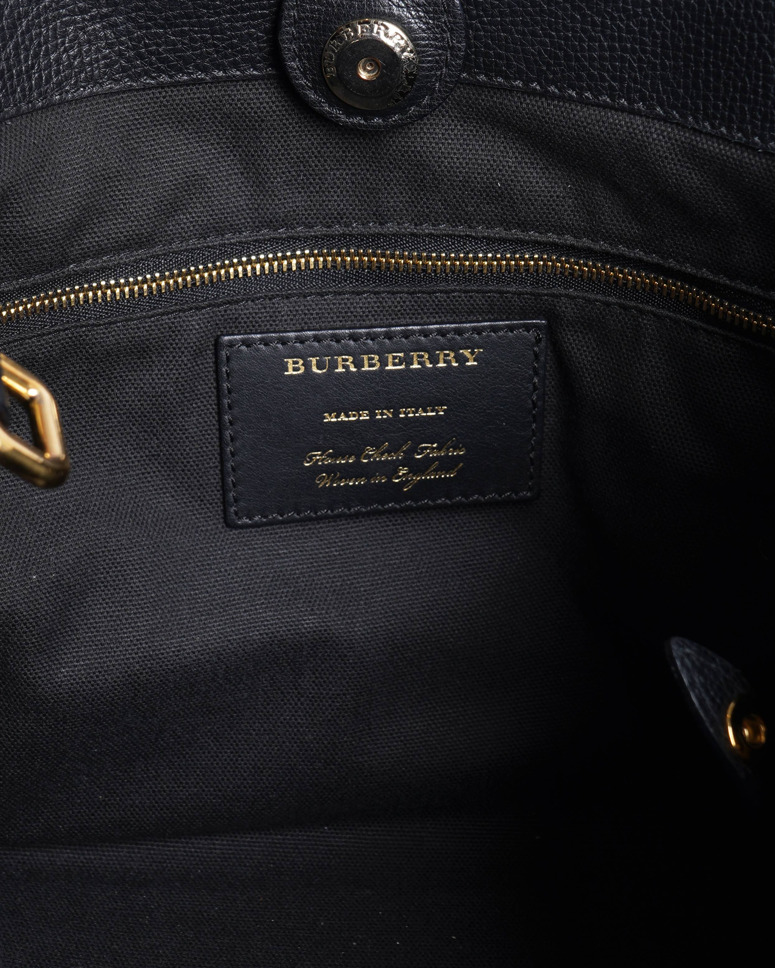 Burberry Black/Beige Leather & House Check Small Canterbury Tote