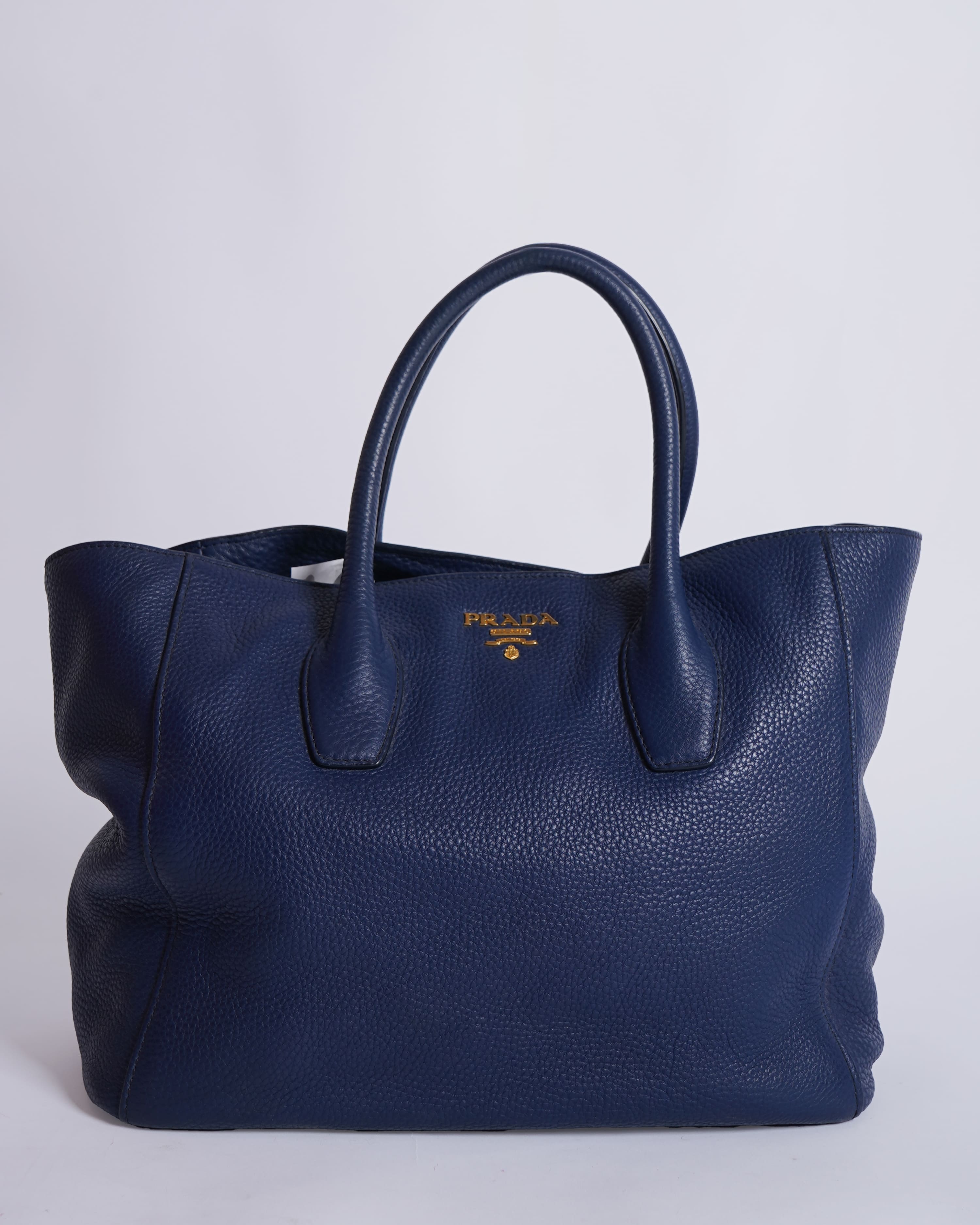 Prada Vitello Blue Tote & Shoulder Bag