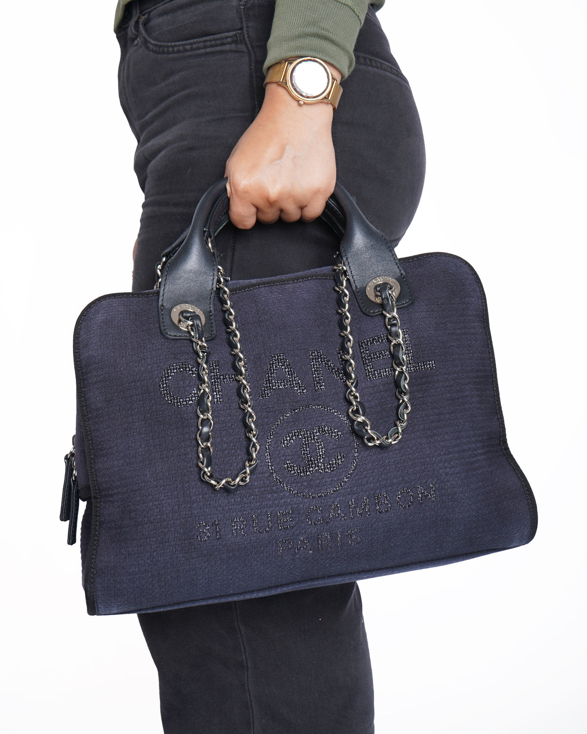 Chanel deauville bowling bag in blue