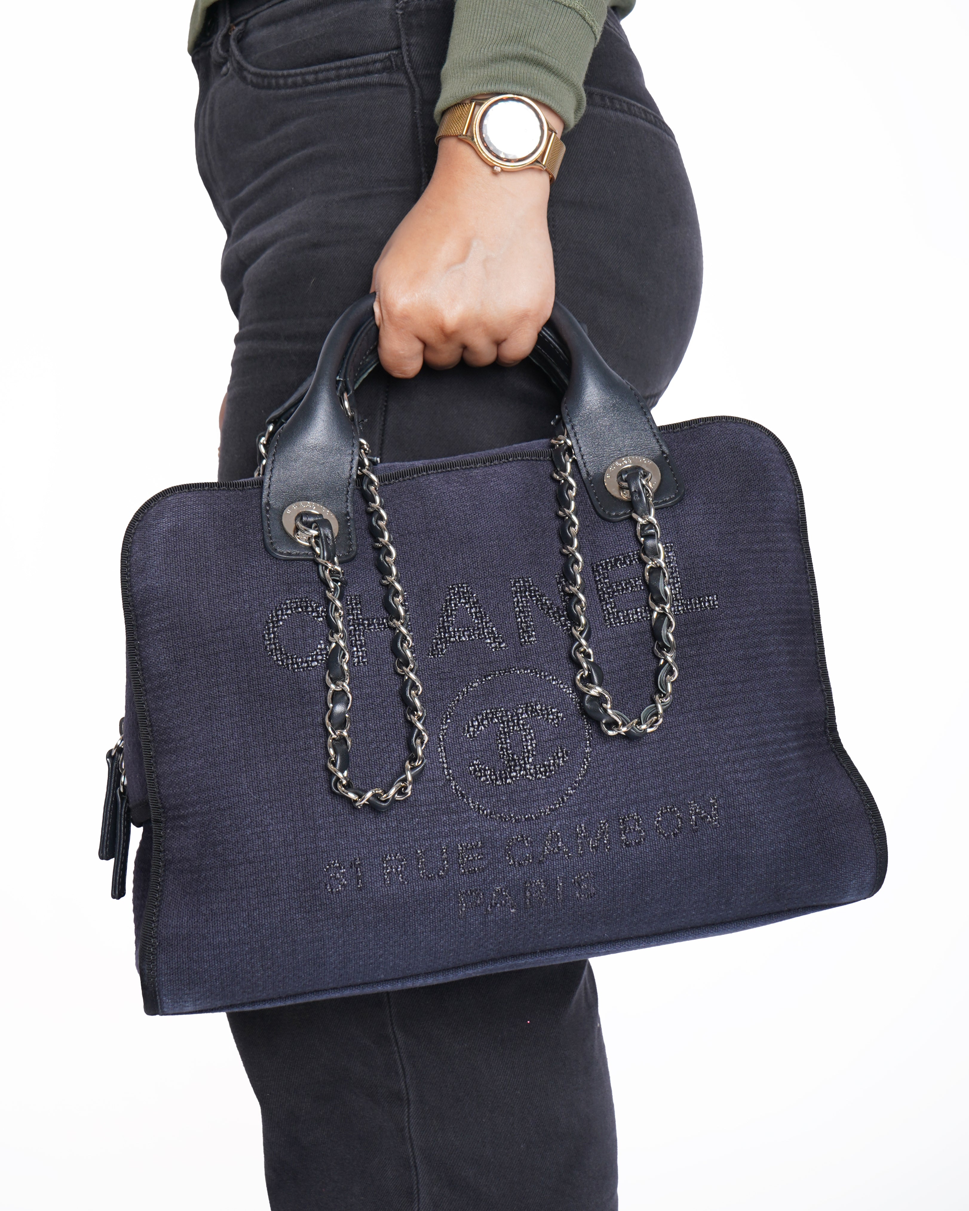 Chanel deauville bowling bag in blue