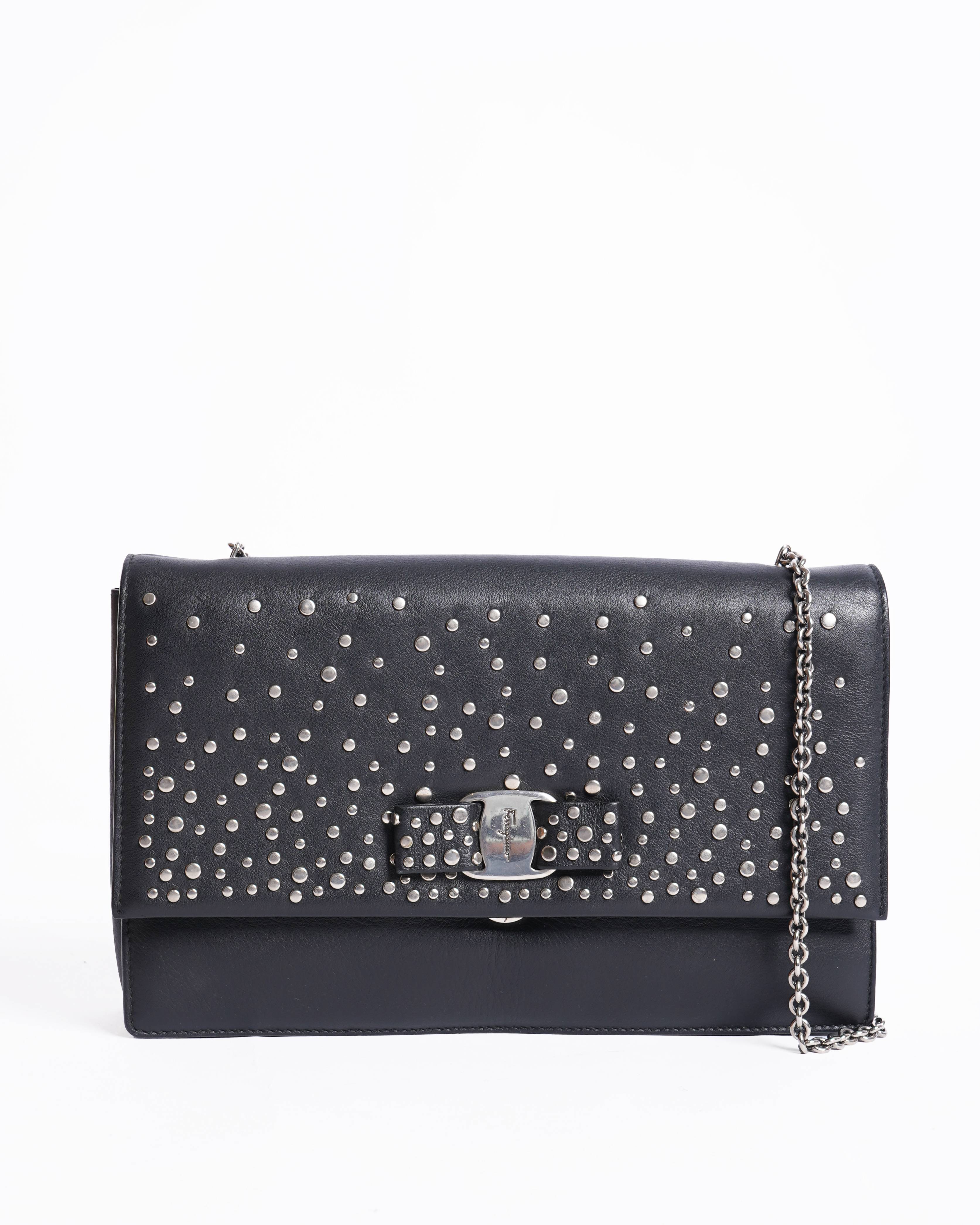 Salvatore ferragamo black ginny studded small crossbody bag