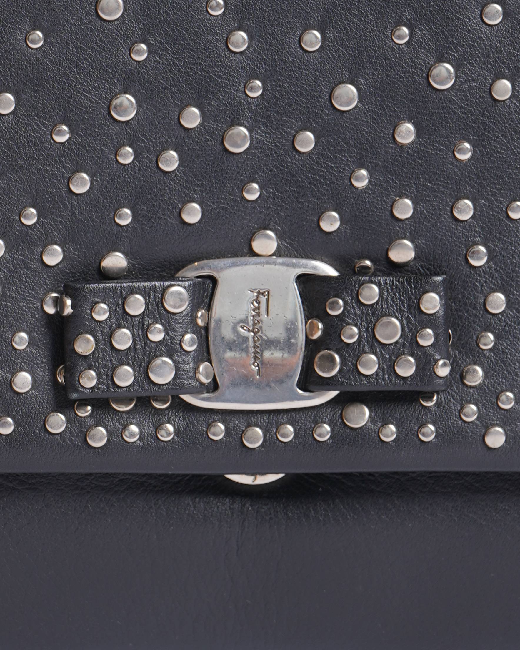 Salvatore ferragamo black ginny studded small crossbody bag