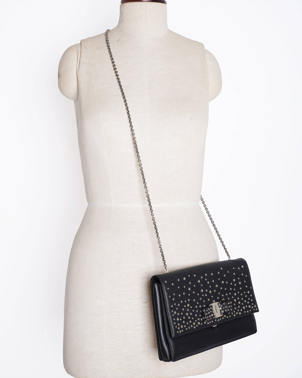 Salvatore ferragamo black ginny studded small crossbody bag