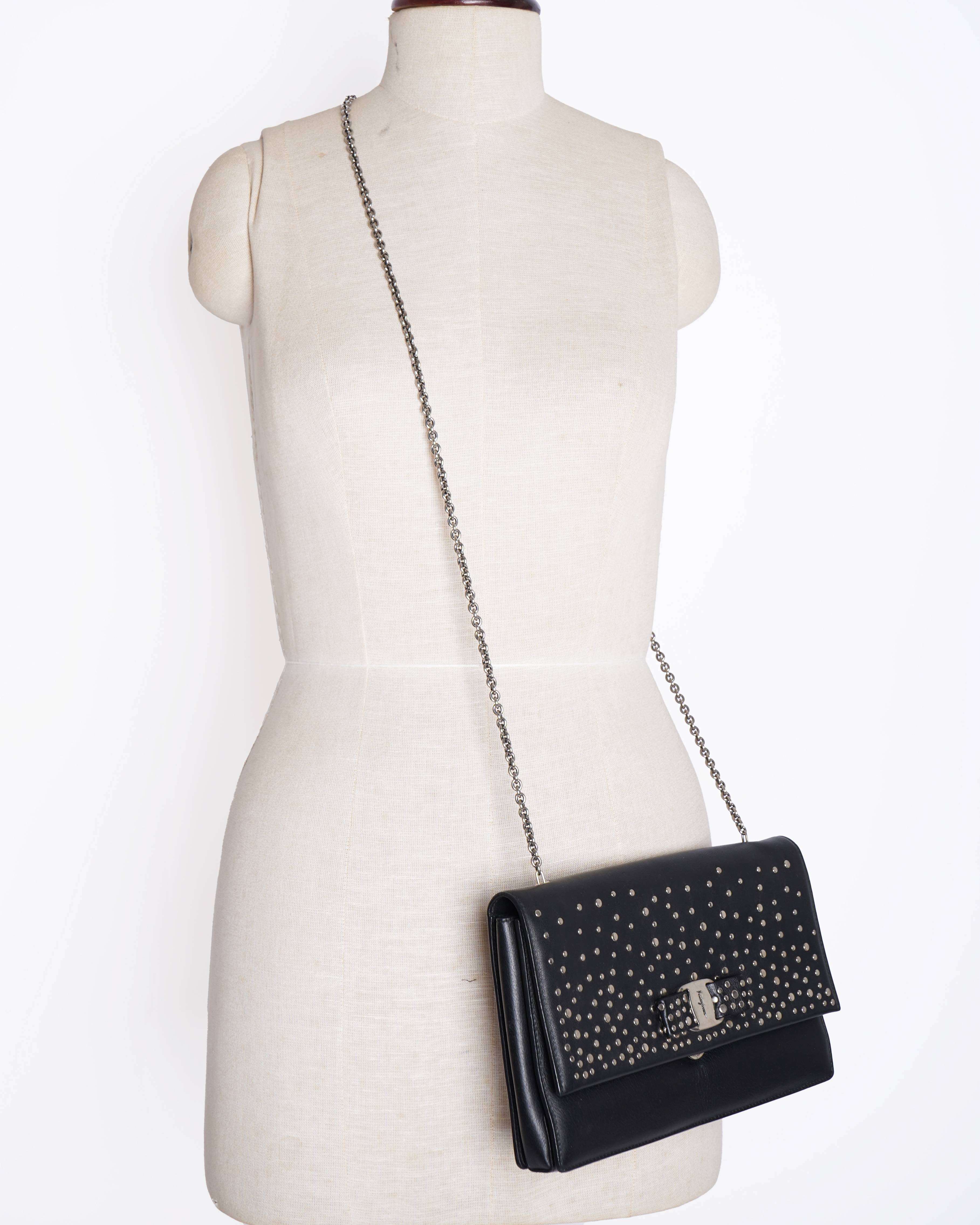Salvatore ferragamo black ginny studded small crossbody bag