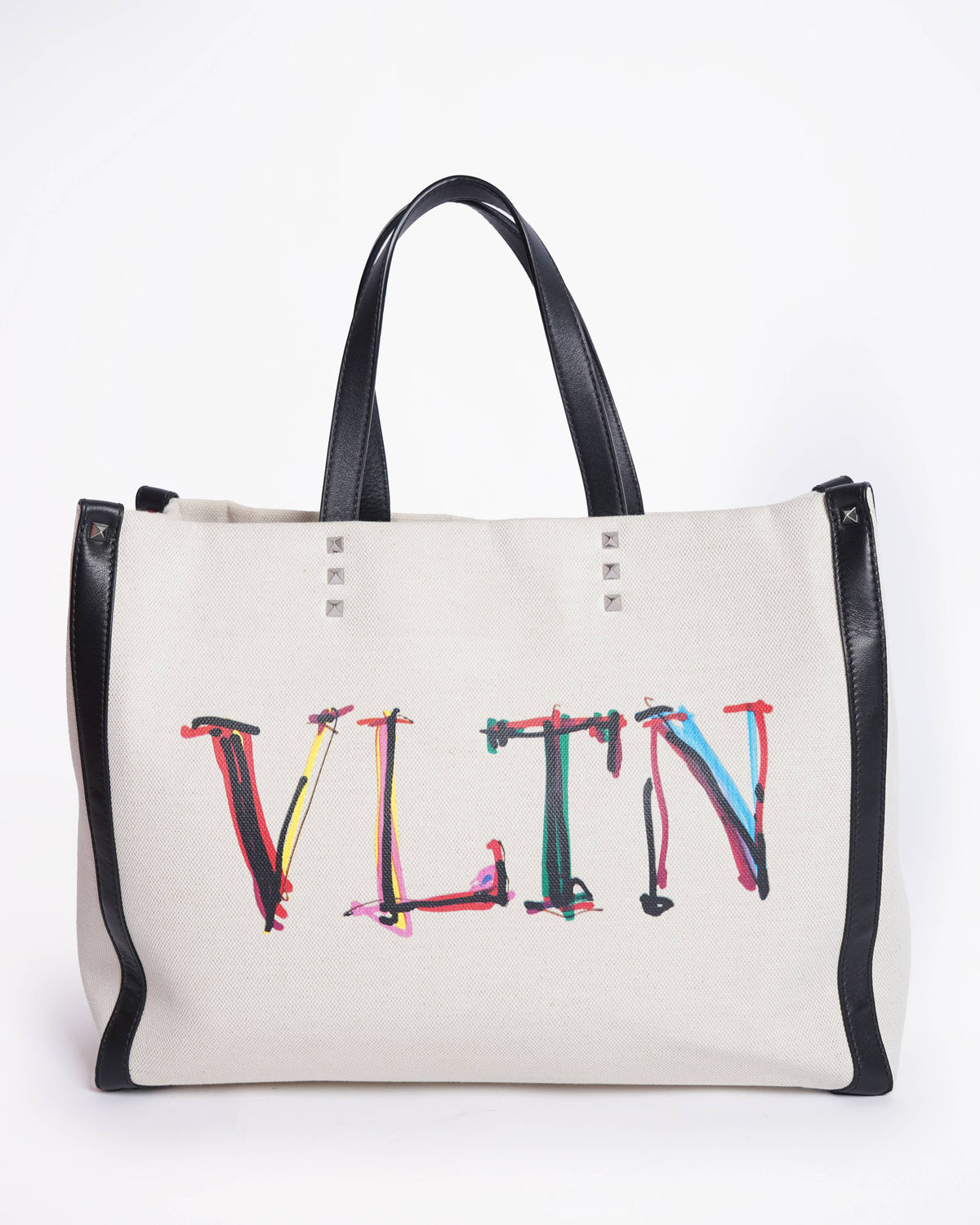 Valentino Garavani Black Multi-Color Tote Handbag