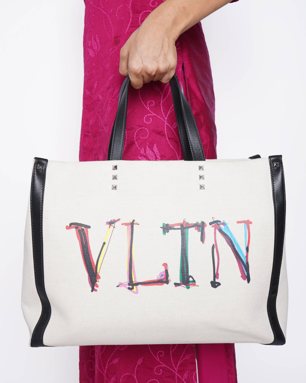 Valentino Garavani Black Multi-Color Tote Handbag