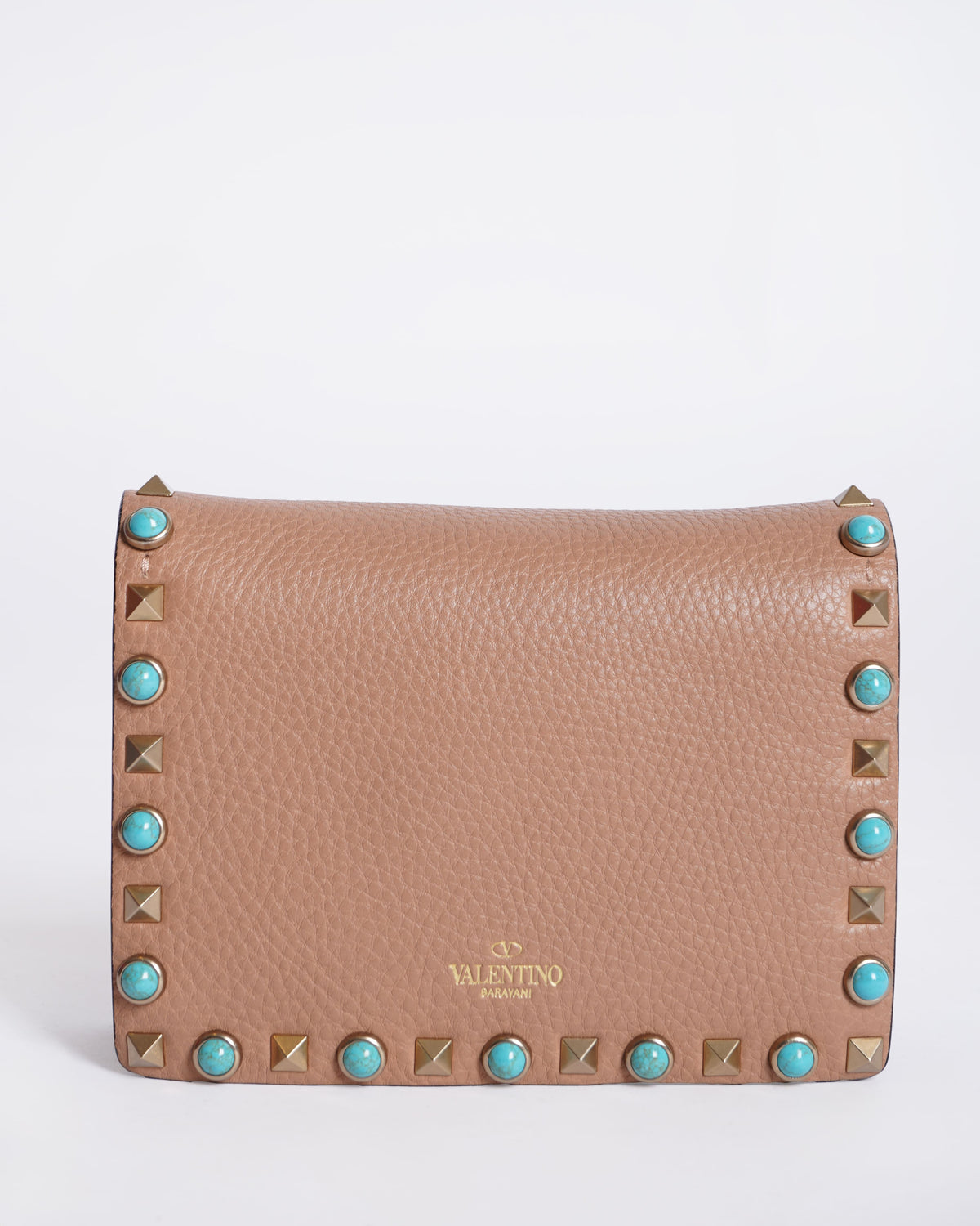 Valentino grained leather rolling rockstud wristlet clutch