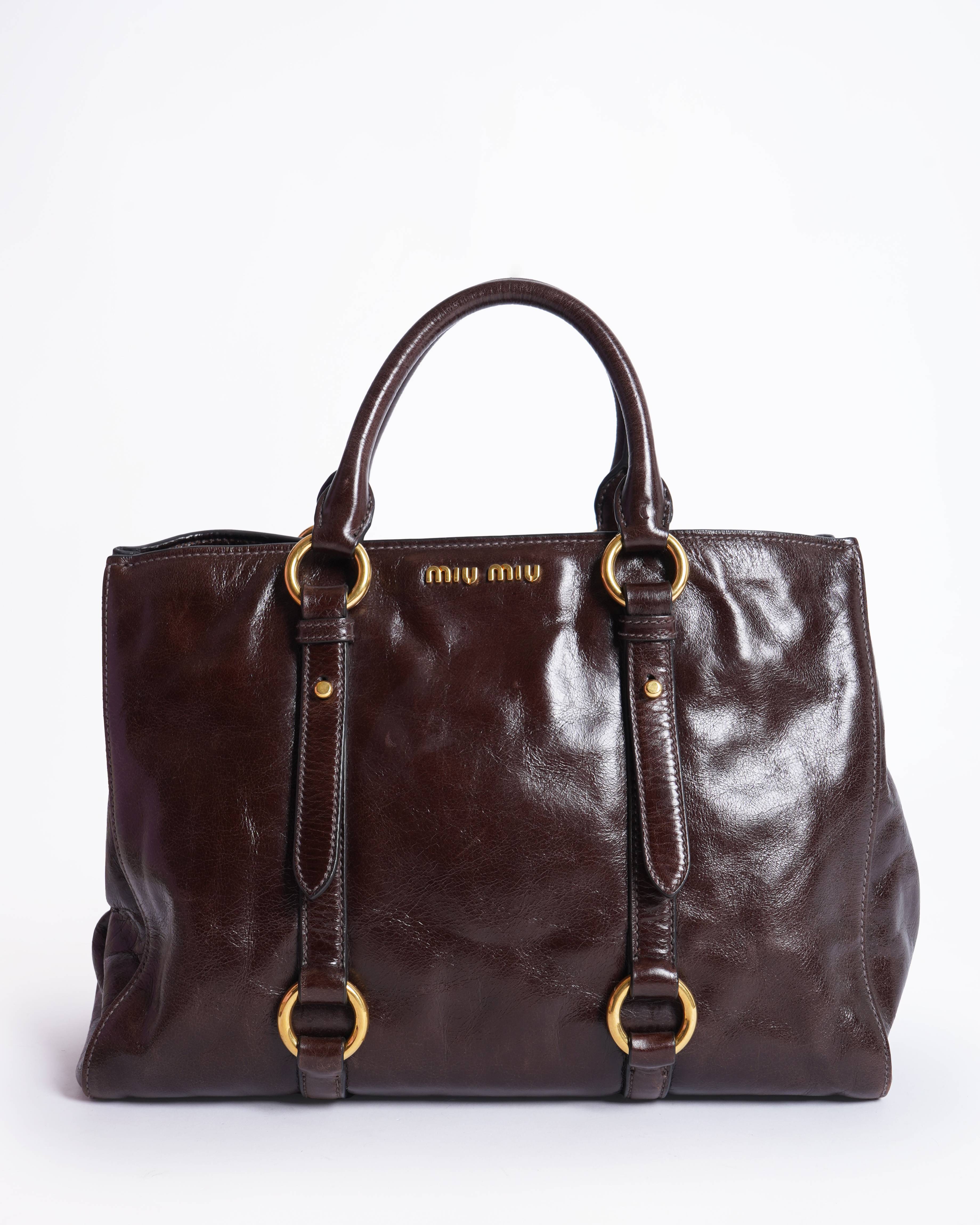 New Miu Miu Vitello shine leather tote Bag