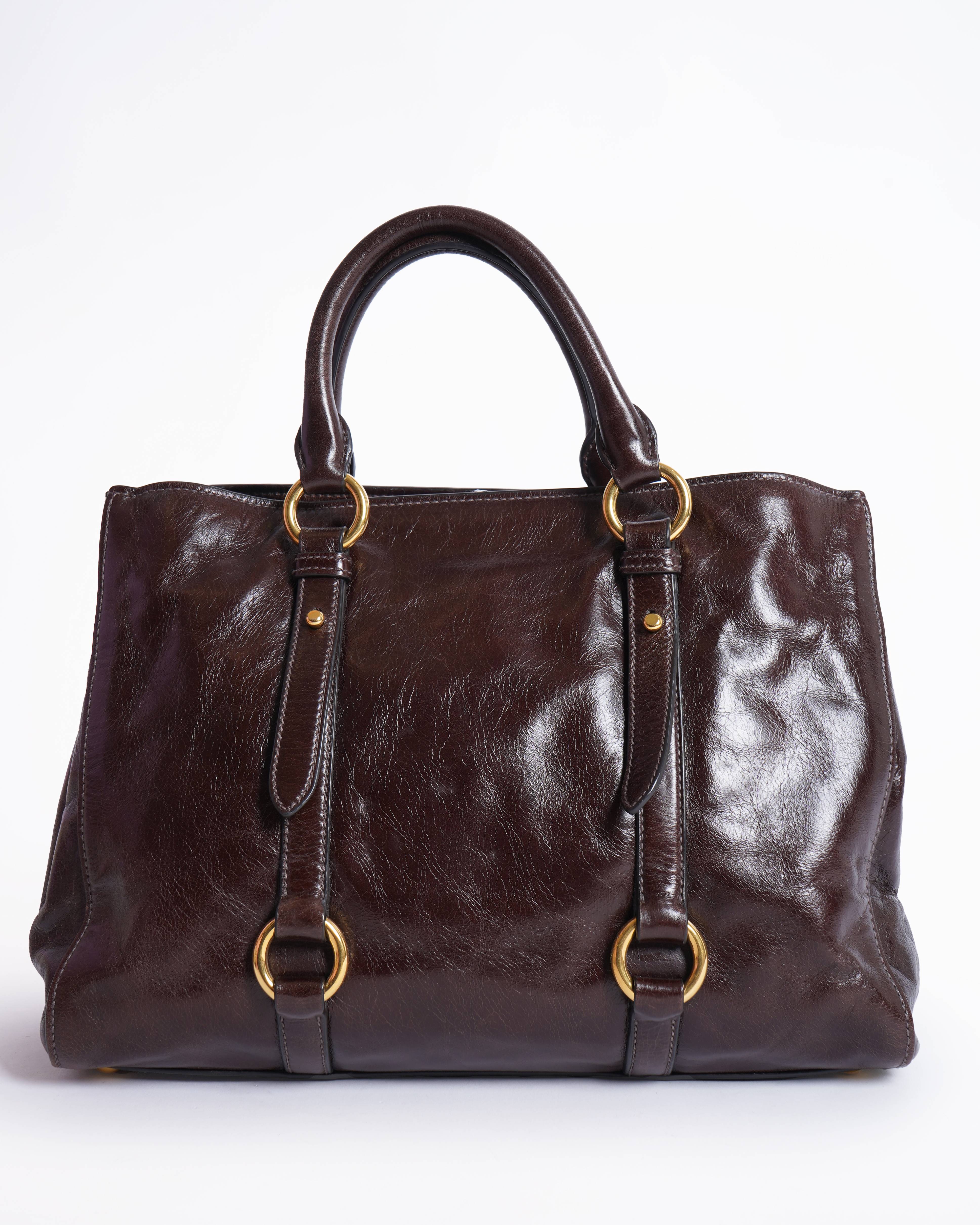 New Miu Miu Vitello shine leather tote Bag