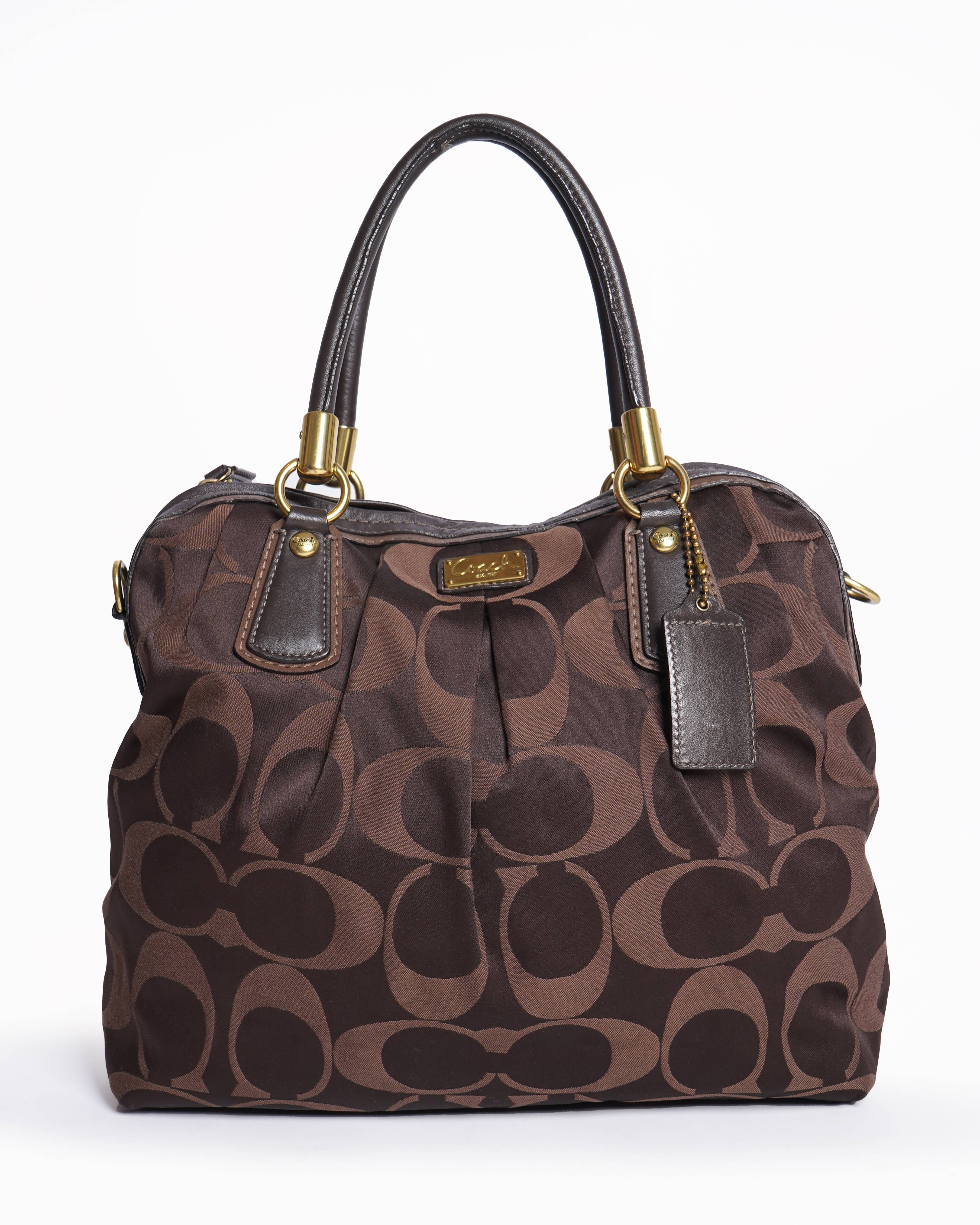 Coach Bag Kristin 15342 Satin Leather Tote Shoulder Bag Brown