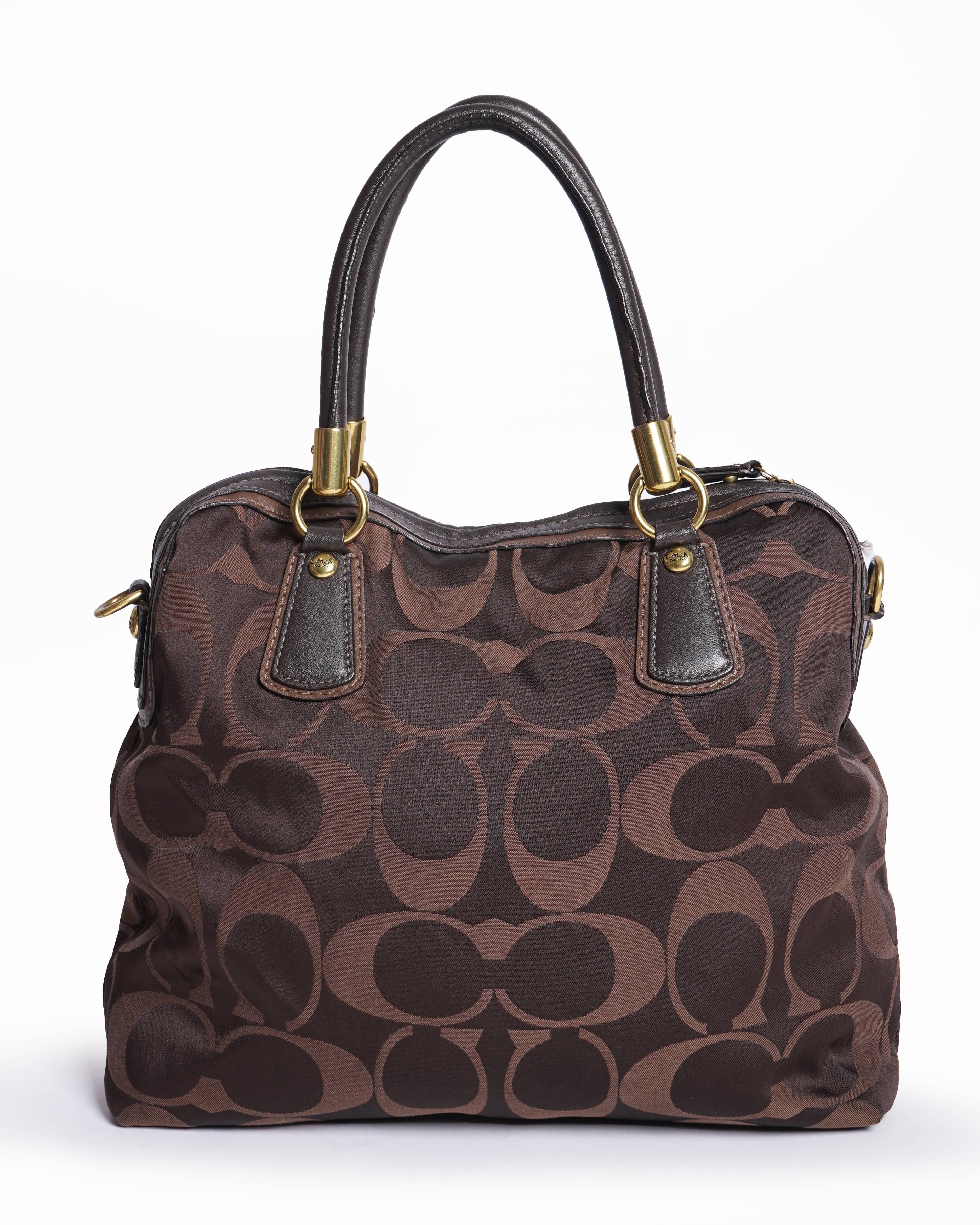 Coach Bag Kristin 15342 Satin Leather Tote Shoulder Bag Brown