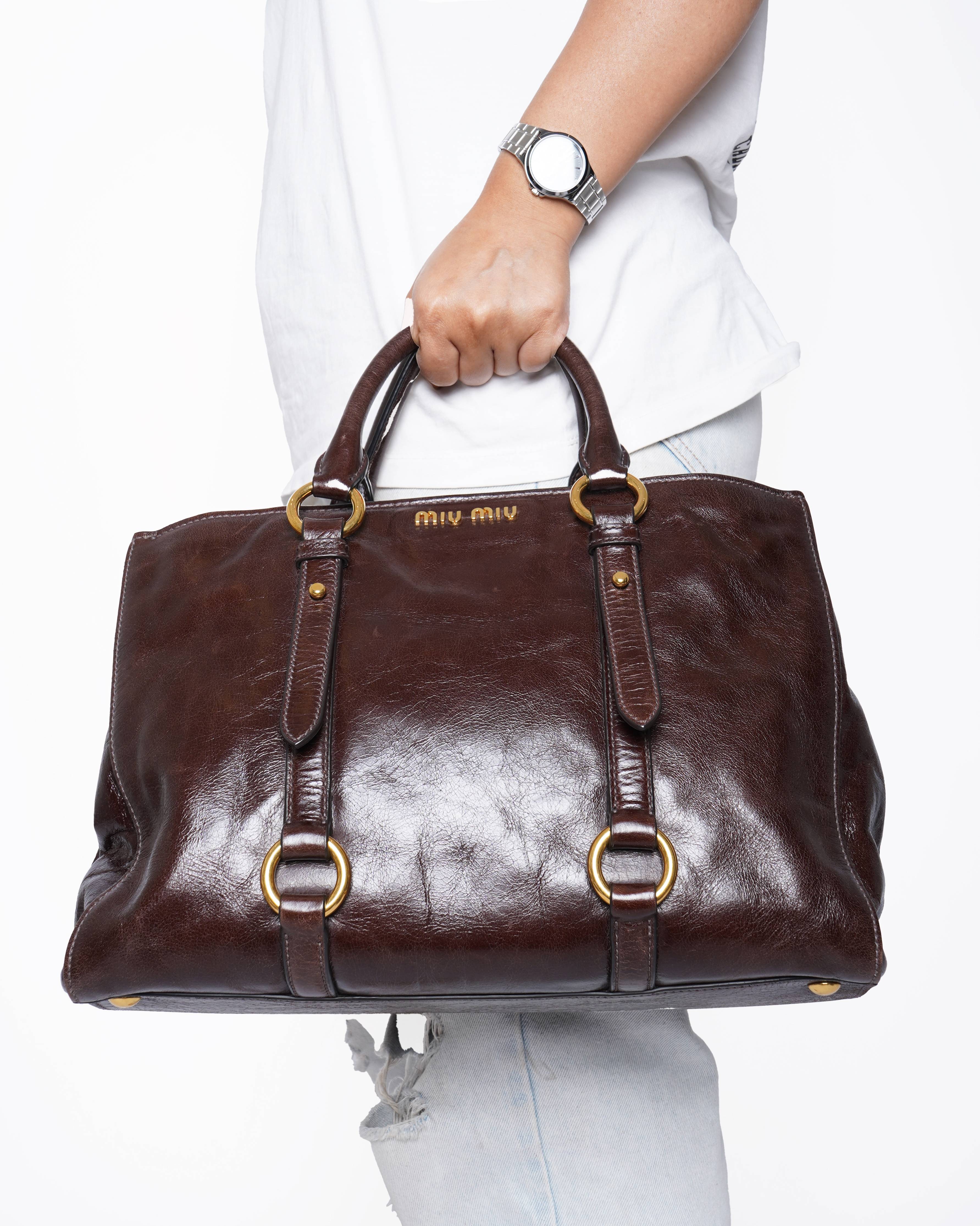 New Miu Miu Vitello shine leather tote Bag