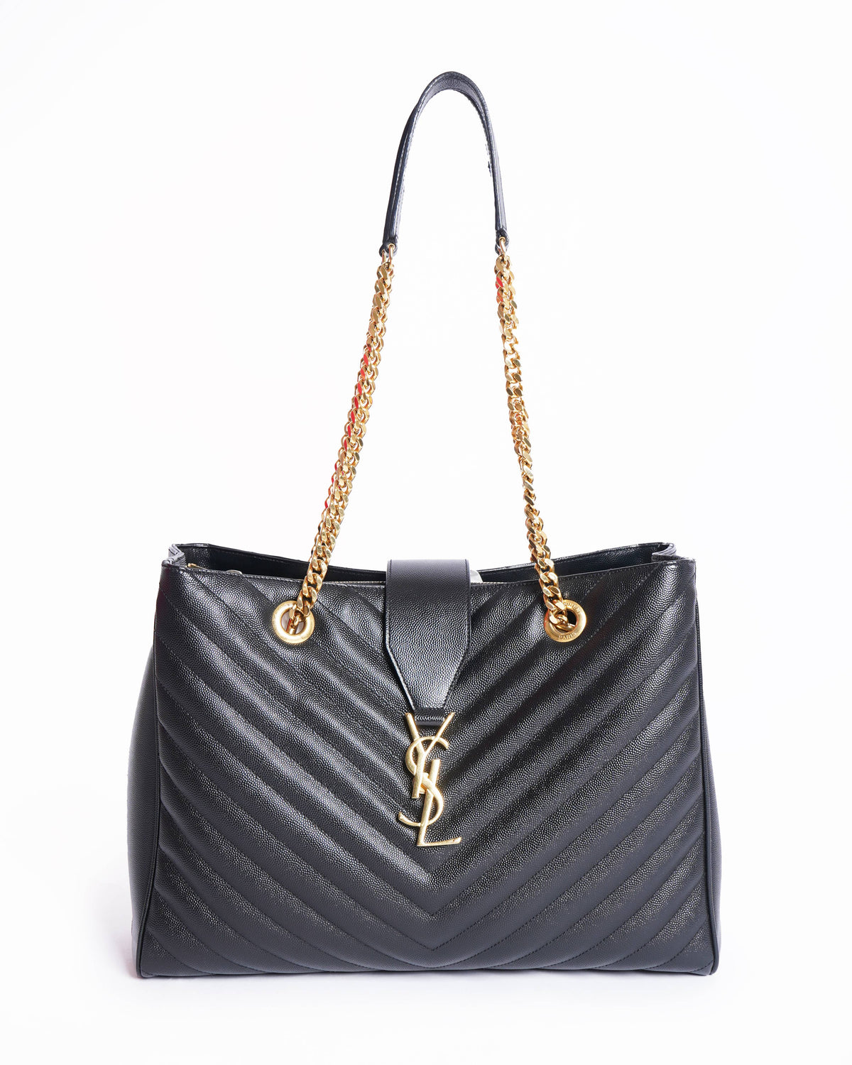 Saint Laurent Black Matelasse Leather Cassandre Shopper Tote